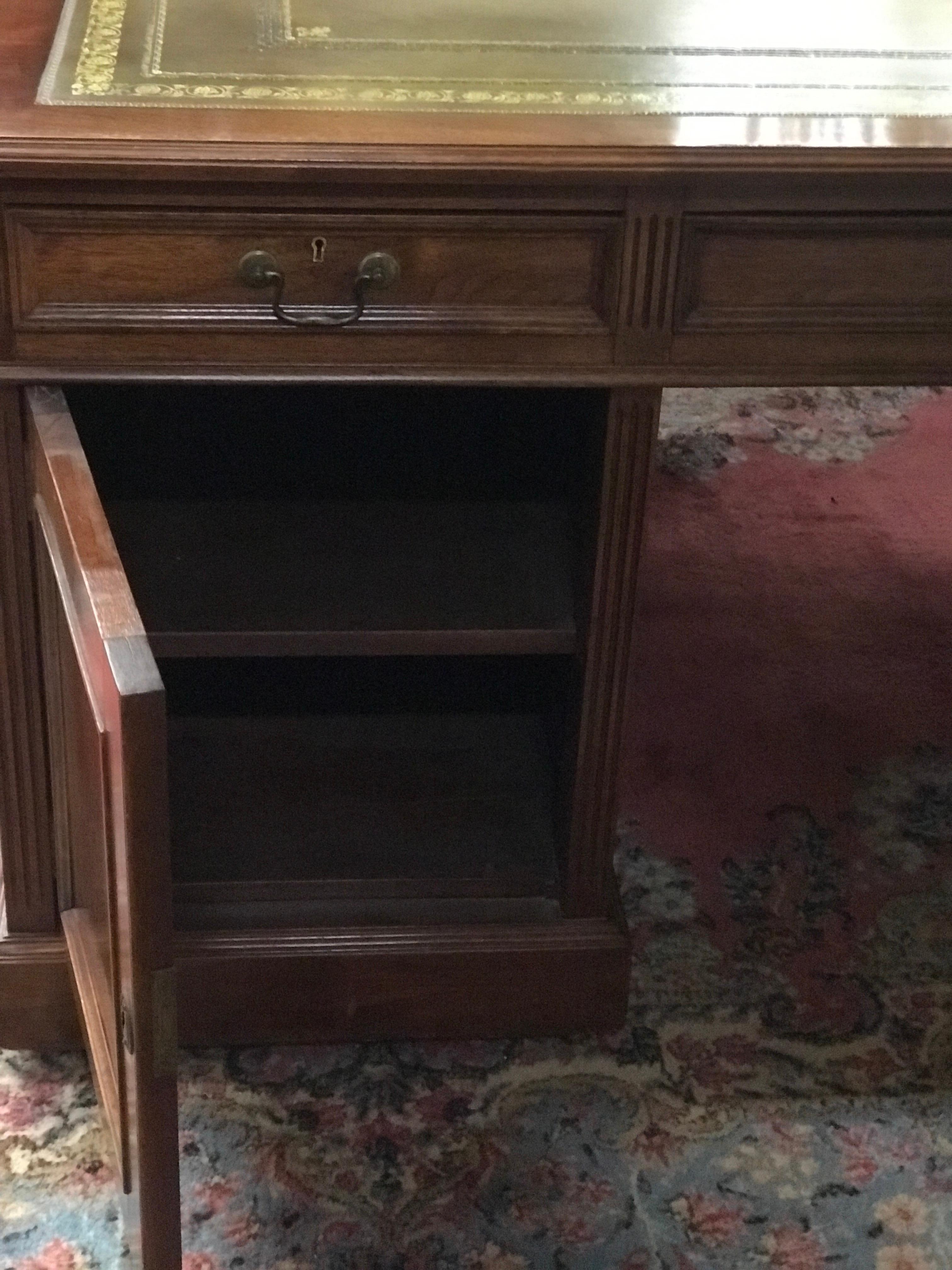 Signed English Double Sided Mahogany Partners Desk by Maple & Co. For Sale 8