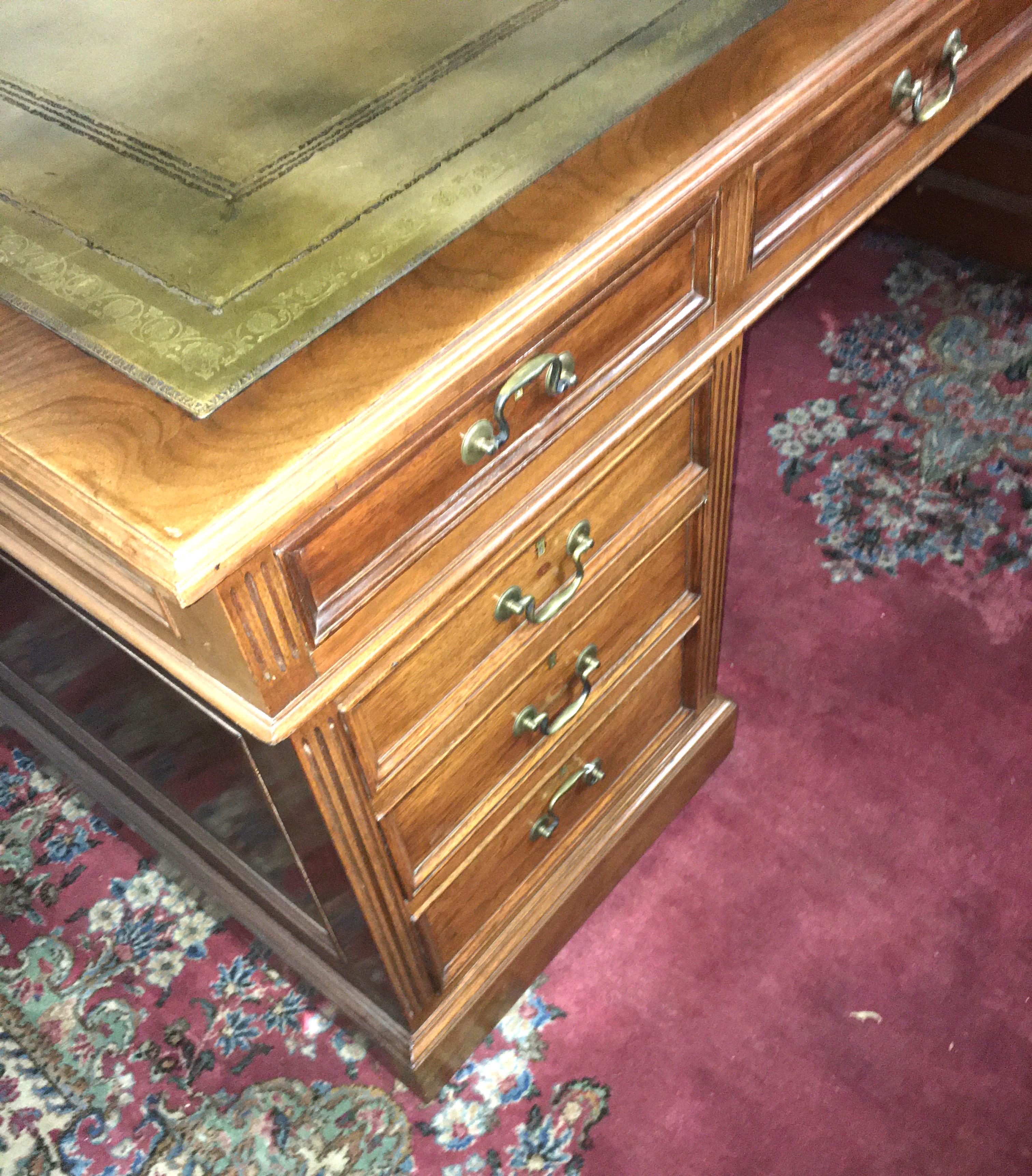 Signed English Double Sided Mahogany Partners Desk by Maple & Co. For Sale 2