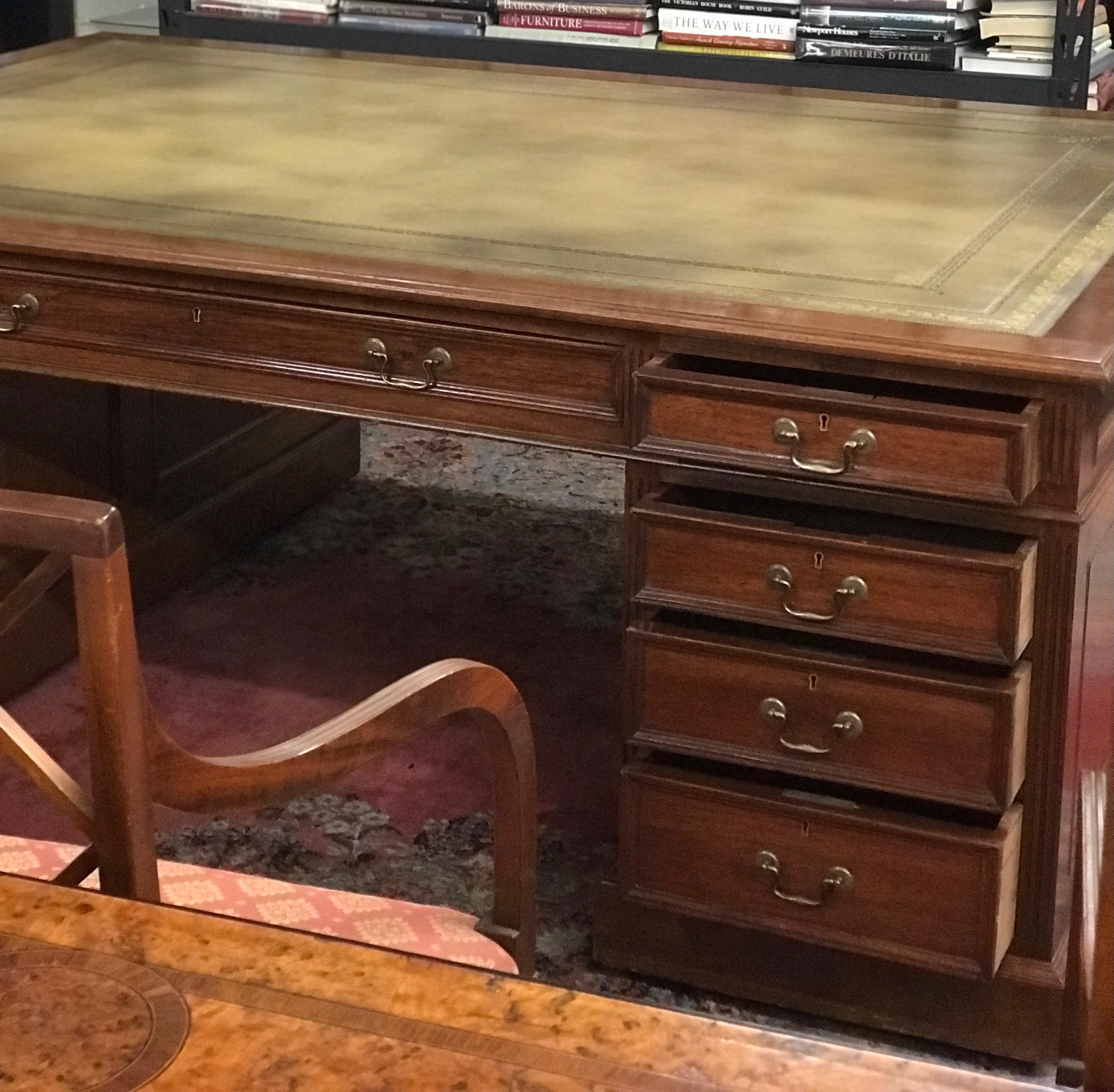 Signed English Double Sided Mahogany Partners Desk by Maple & Co. For Sale 3