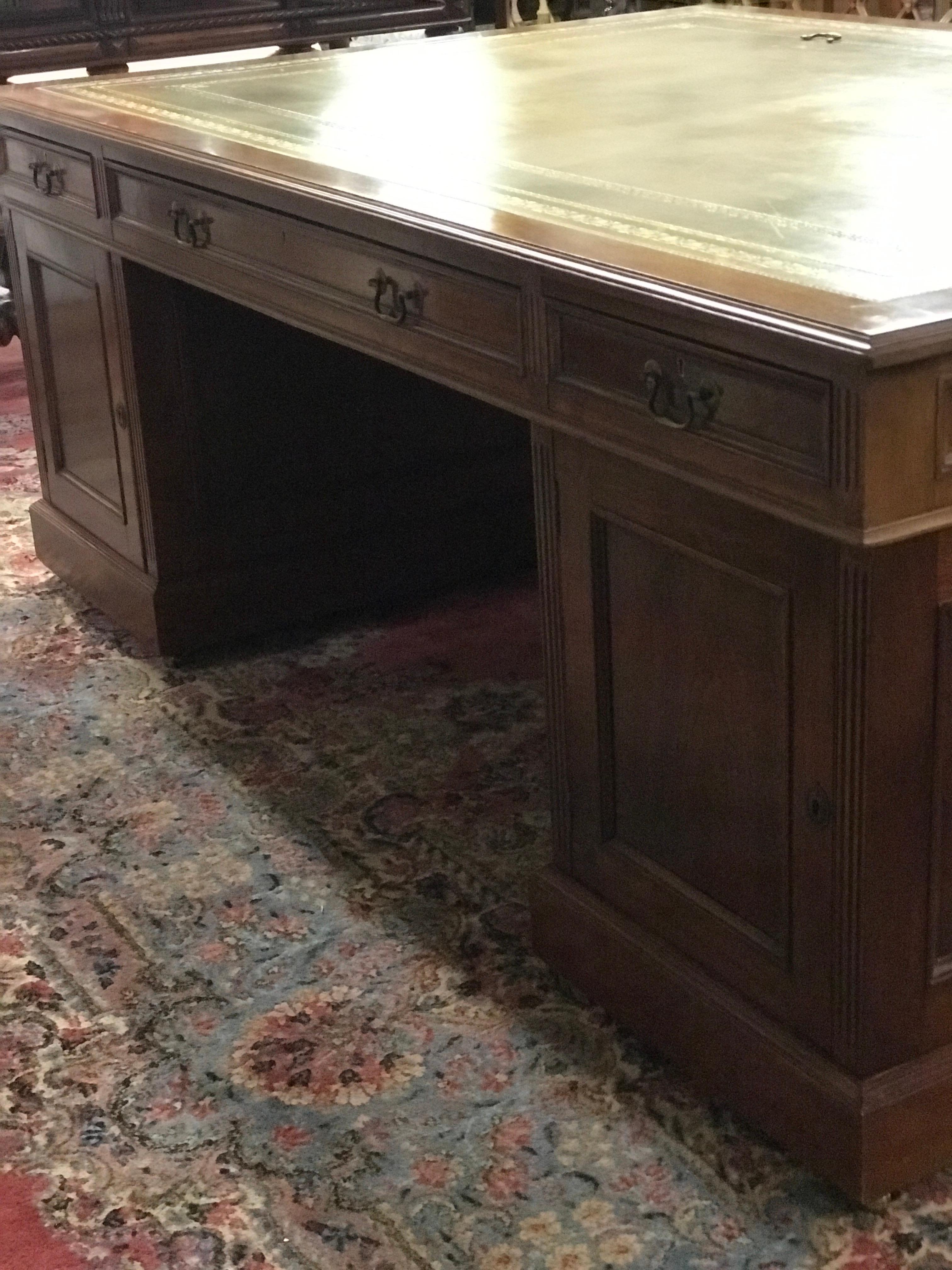 Signed English Double Sided Mahogany Partners Desk by Maple & Co. For Sale 4