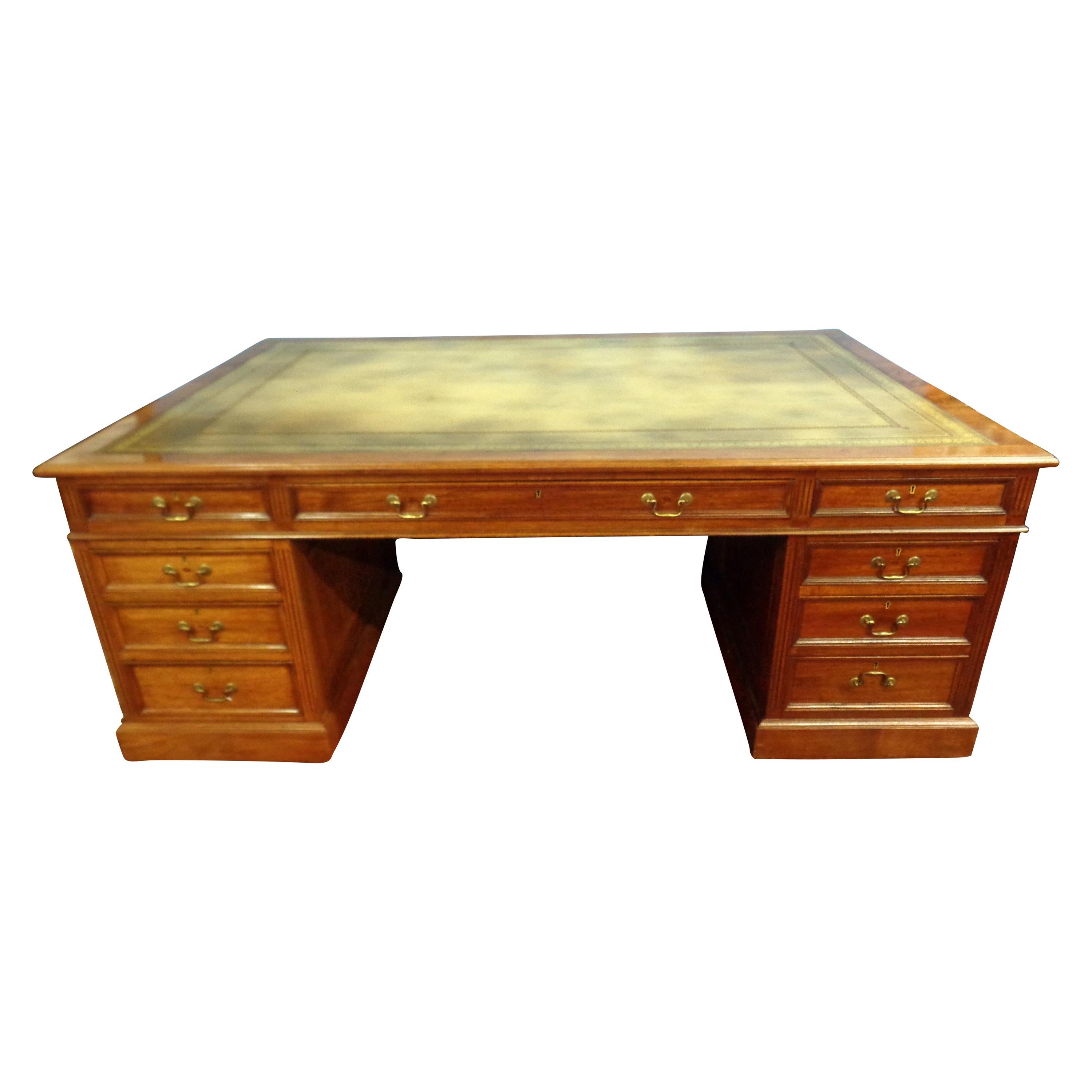 Signed English Double Sided Mahogany Partners Desk by Maple & Co. For Sale