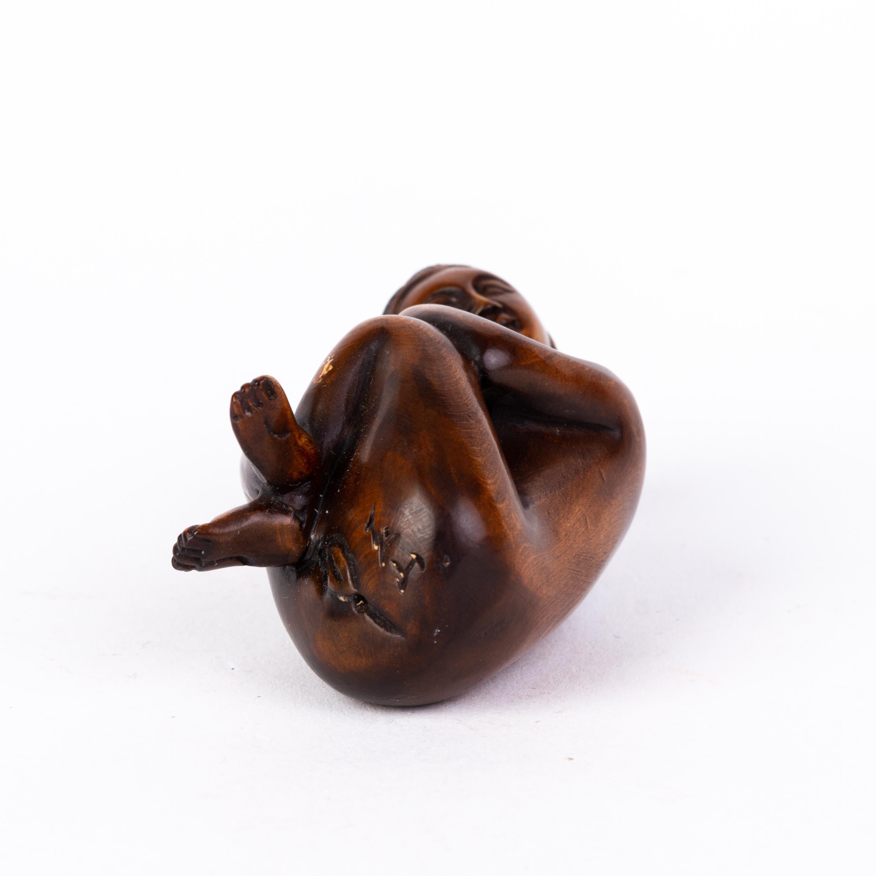 20th Century Signed Erotic Nude Woman Japanese Carved Boxwood Netsuke Inro Ojime For Sale