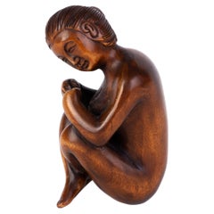 Netsuke Inro Ojime, femme nue érotique japonaise sculptée en bois de buis, signée