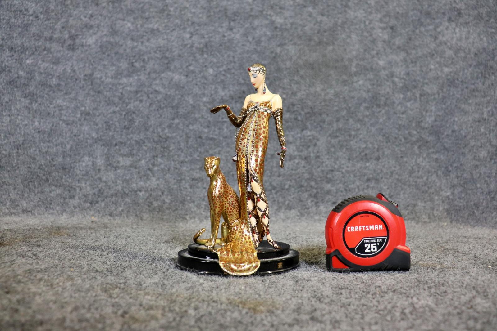Statuetta firmata Erta Ocelot with Lady in stile Art Deco francese di Franklin Mint in vendita 2