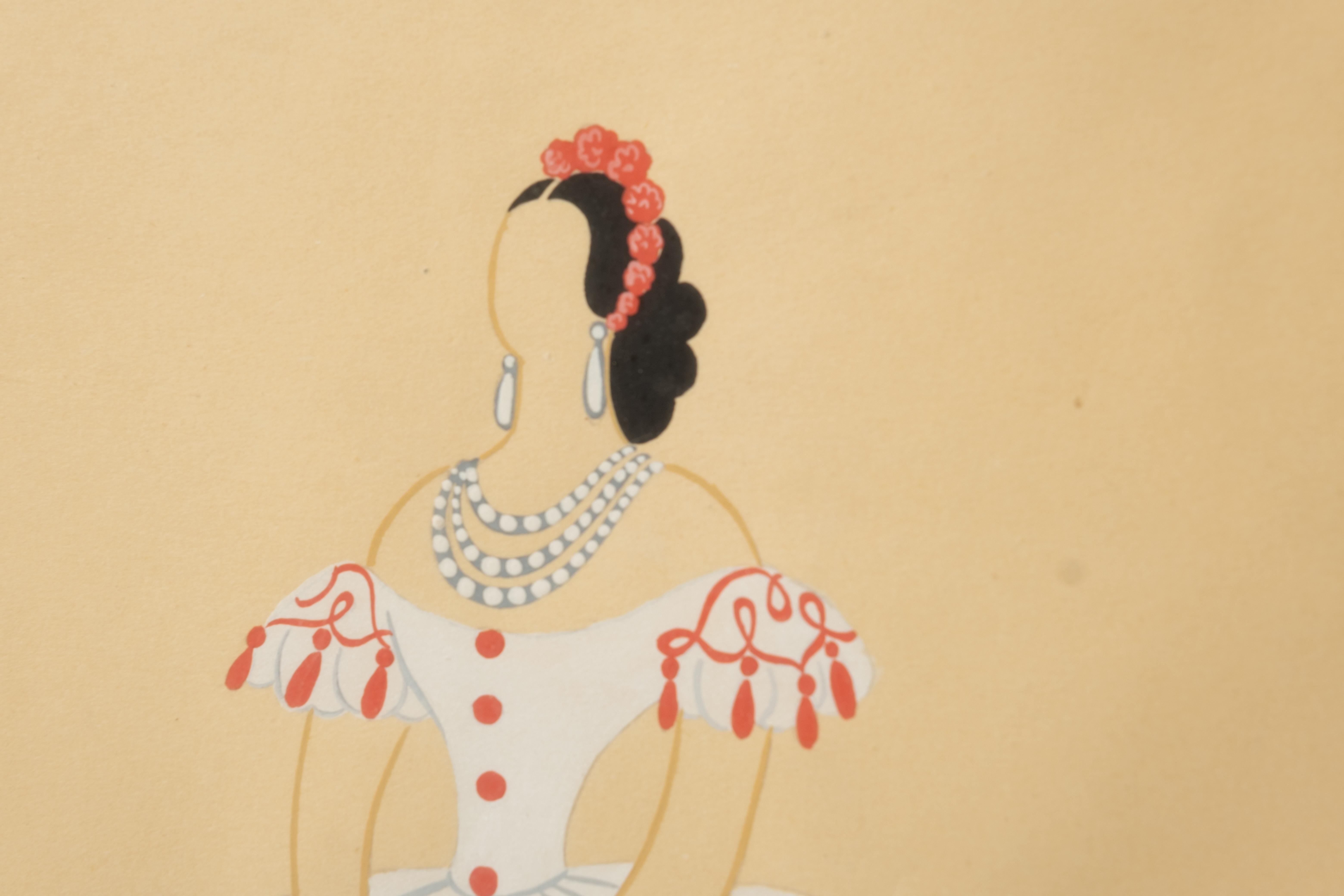Signed Erte, Costume Design, Gouache on Paper, circa 1930's In Good Condition In Hudson, NY