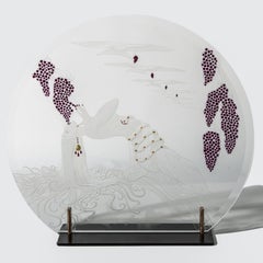 Signierte Erte-Skulptur aus geätztem und emailliertem Glas, weibliche Baccante