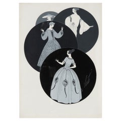 Signed Erte, Original Watercolor, Gouache & Ink Costume Design, circa 1922