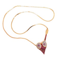 Signed Erté Rubies & Diamonds L'Amour Heart Pendant Necklace Fine Estate Jewelry