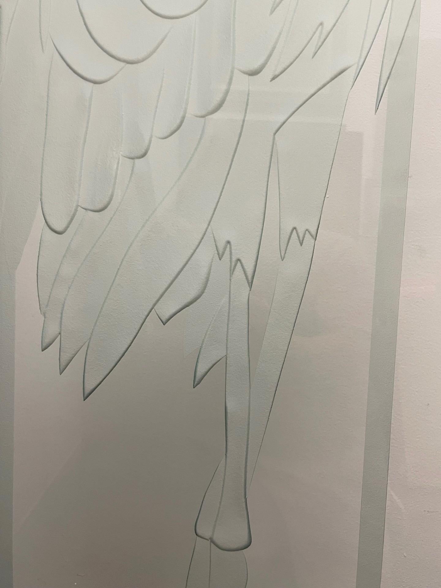 Signed Etched Glass Heron Sculpture on Metal Stand, Mid-20th Century For Sale 4