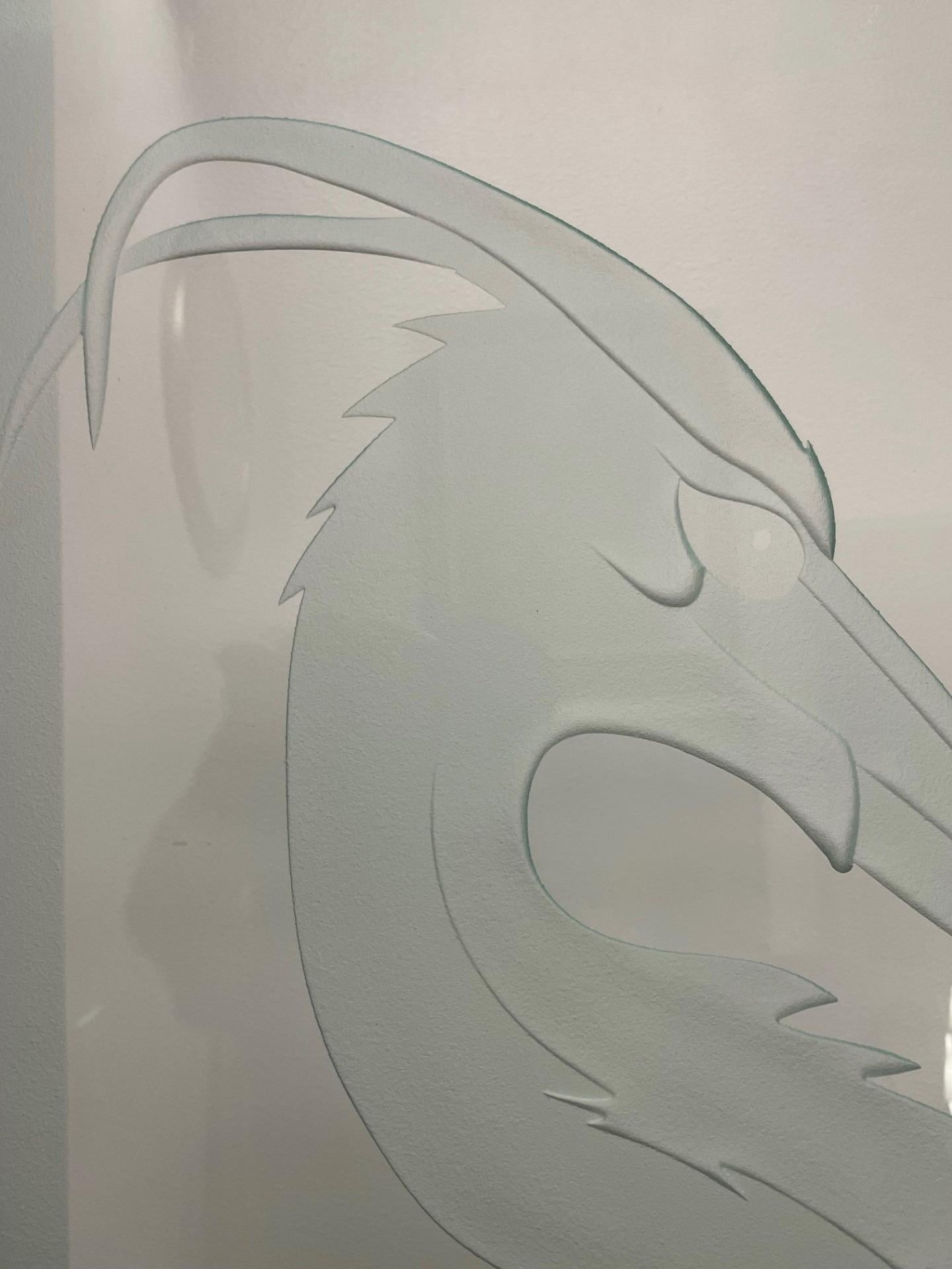 Signed Etched Glass Heron Sculpture on Metal Stand, Mid-20th Century For Sale 2