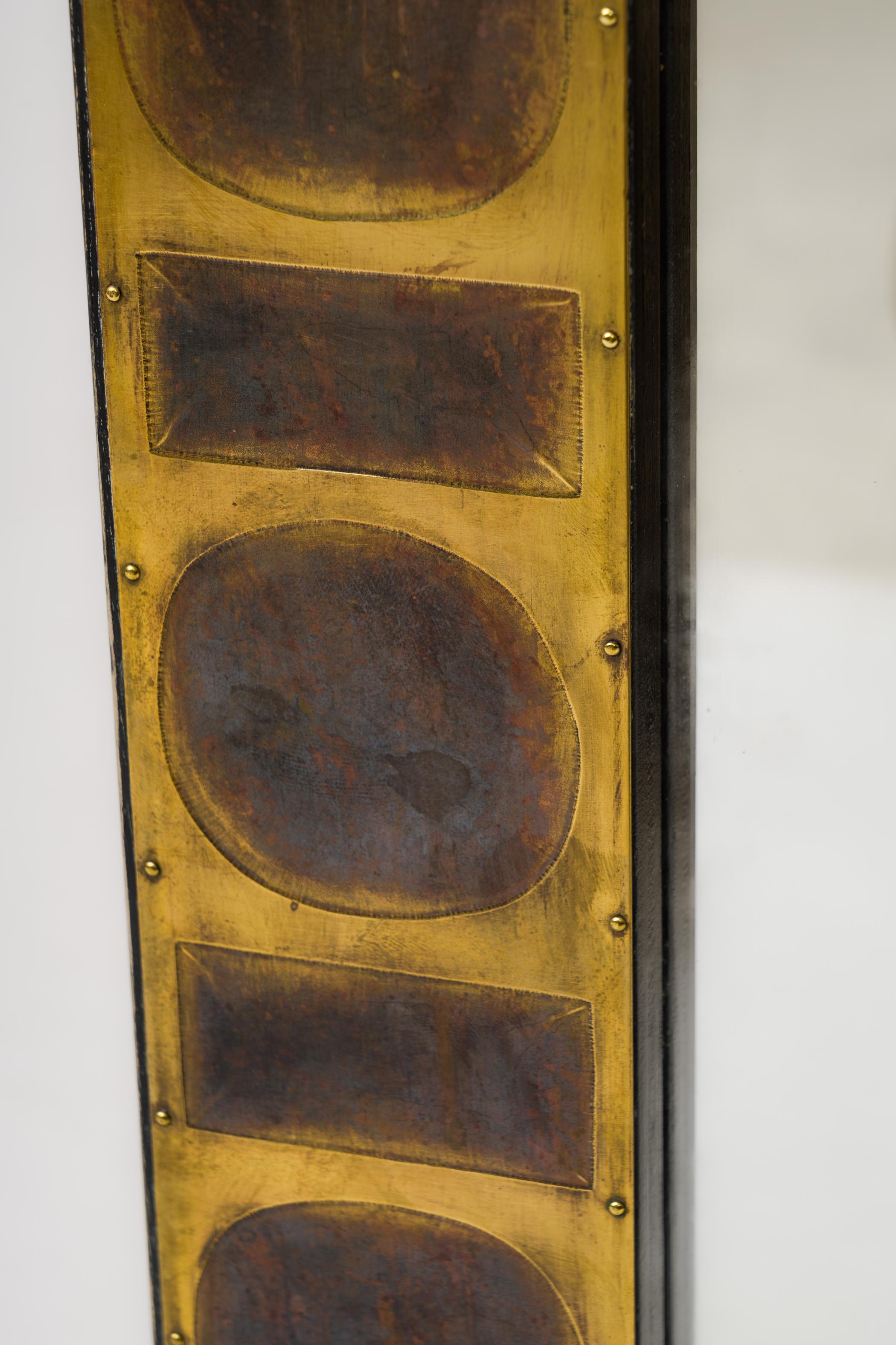 Signed Etched & Patinated Brass Tiles Mirror by Jean Blazy - France 1970's For Sale 1