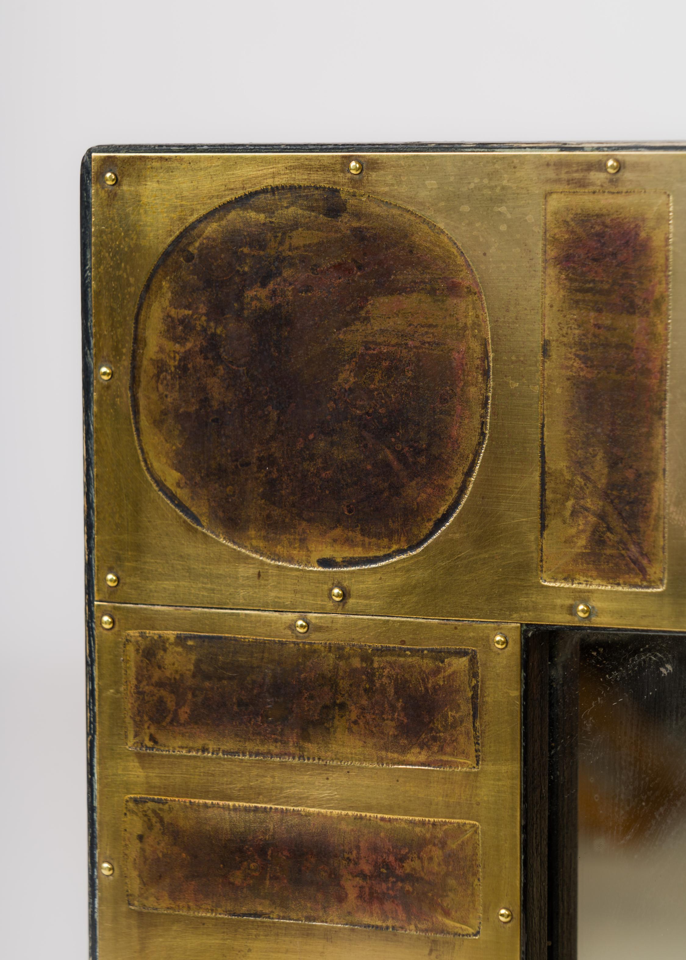 Signed Etched & Patinated Brass Tiles Mirror by Jean Blazy - France 1970's For Sale 2