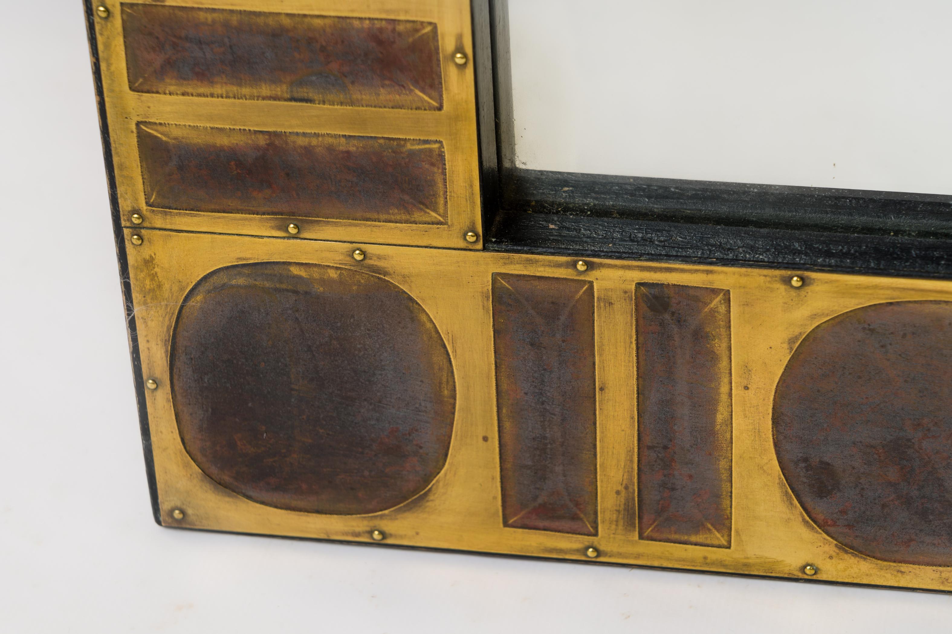 Signed Etched & Patinated Brass Tiles Mirror by Jean Blazy - France 1970's For Sale 3