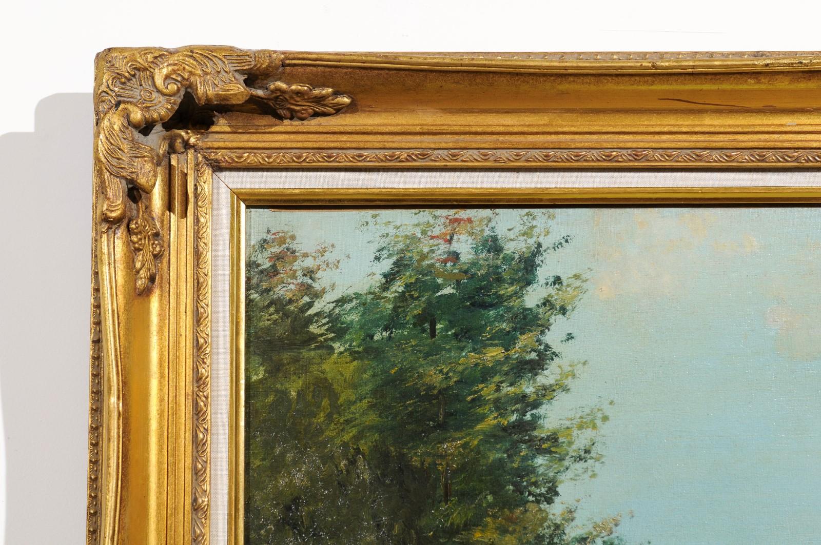 Signiert Eugne Petitpas 1902 Öl auf Leinwand Landschaftsgemälde in vergoldetem Holzrahmen 5