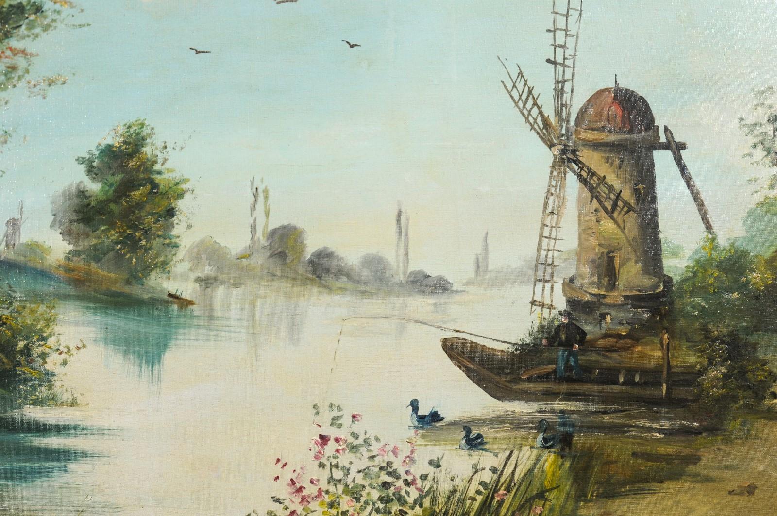 Signed Eugène Petitpas 1902 Oil on Canvas Landscape Painting in Giltwood Frame For Sale 5