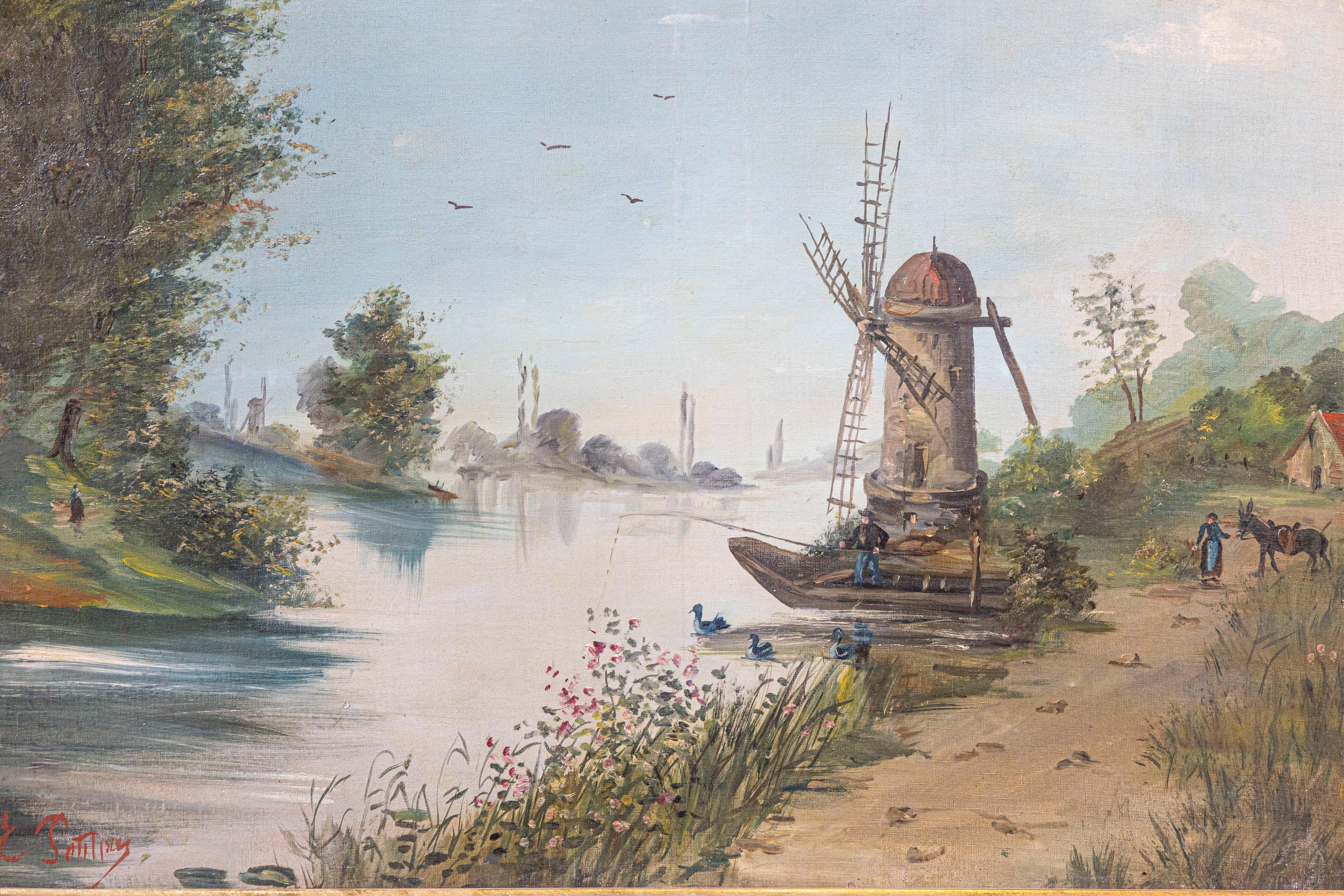 Signiert Eugène Petitpas 1902 Öl auf Leinwand Landschaftsgemälde in Giltwood Rahmen (Französisch) im Angebot