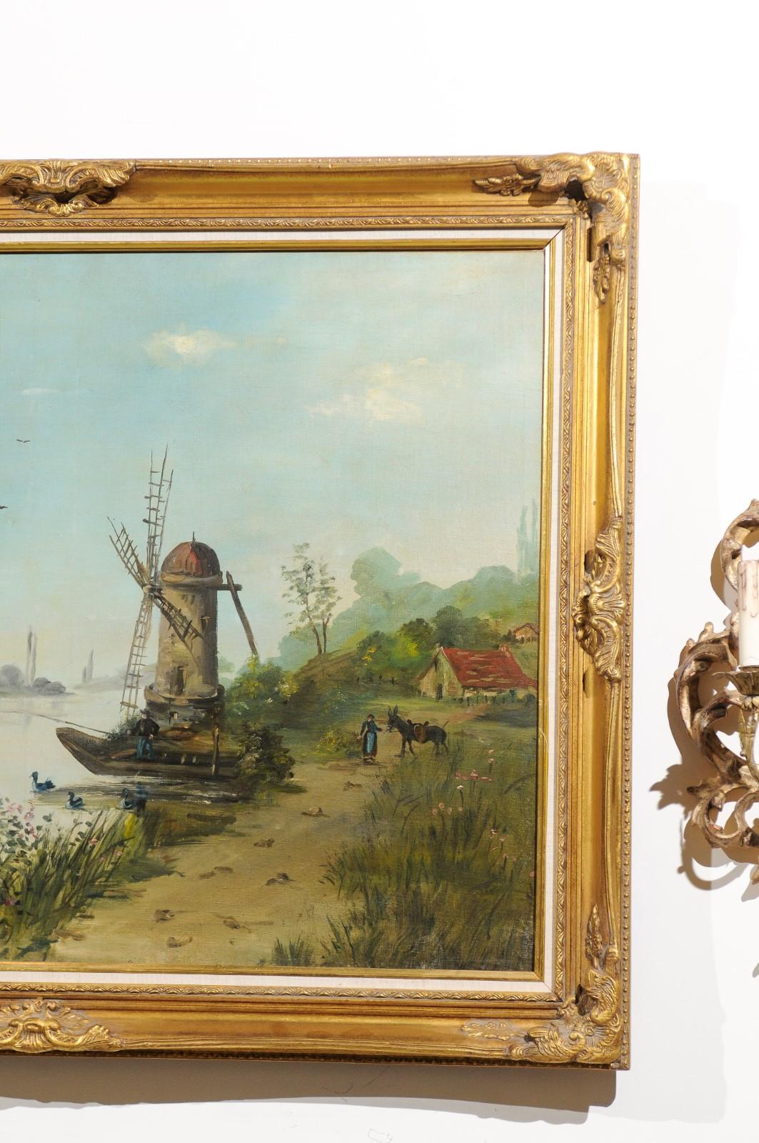 Signed Eugène Petitpas 1902 Oil on Canvas Landscape Painting in Giltwood Frame In Good Condition For Sale In Atlanta, GA