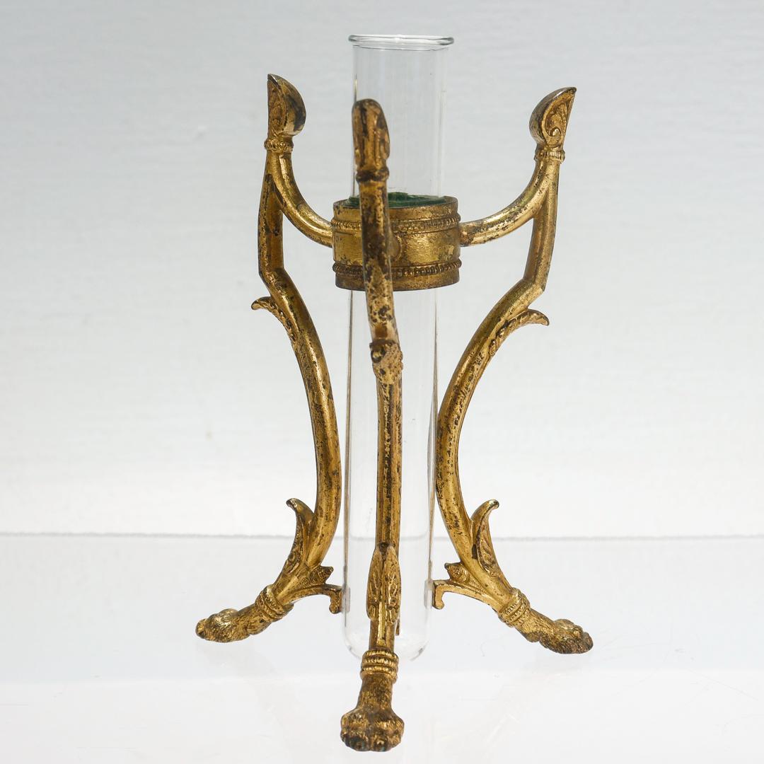 English Signed F. & C. Osler Egyptian Revival Gilt Bronze and Glass Bud Vase For Sale