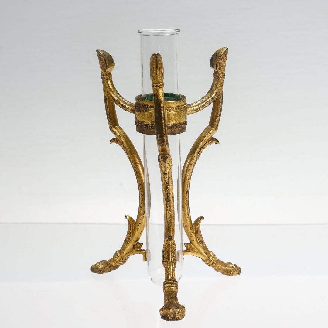 Signed F. & C. Osler Egyptian Revival Gilt Bronze and Glass Bud Vase In Fair Condition For Sale In Philadelphia, PA