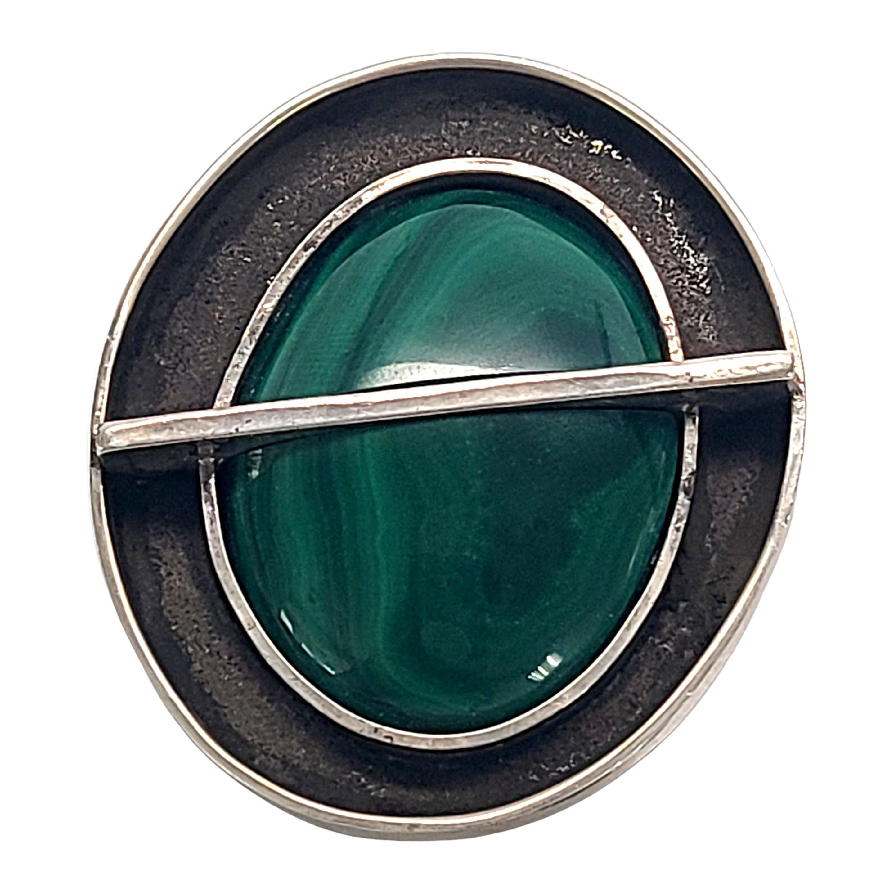 Signed FAF Sterling Silver Malachite Large Modernist Pendant In Good Condition For Sale In Washington Depot, CT