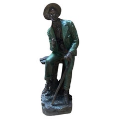 Antique Signed Farnsworth Bronze Sculpture of Sitting Southern Gentleman