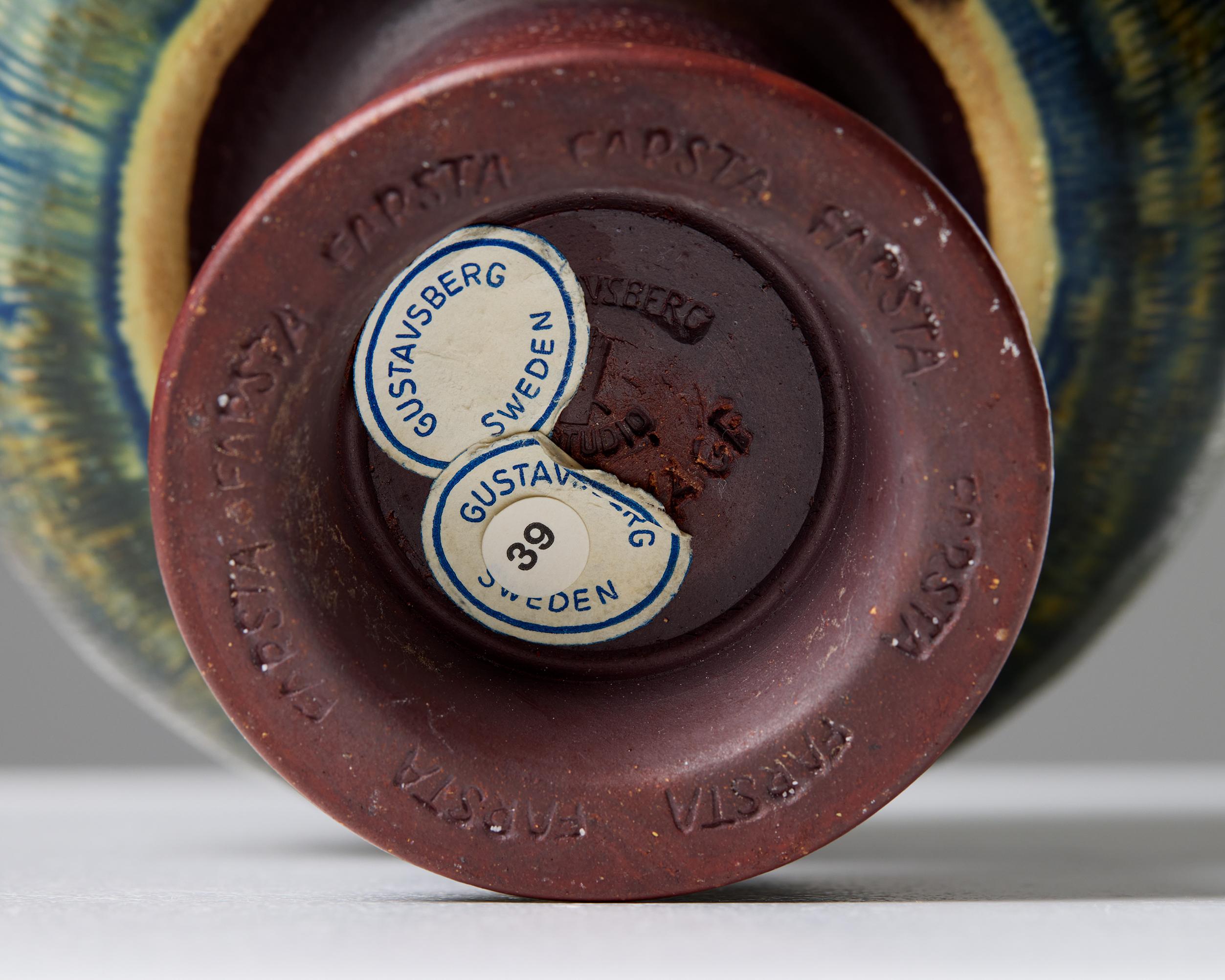 Vase Farsta signé par Wilhelm Kåge pour Gustavsberg Grès suédois années 1950 en vente 6