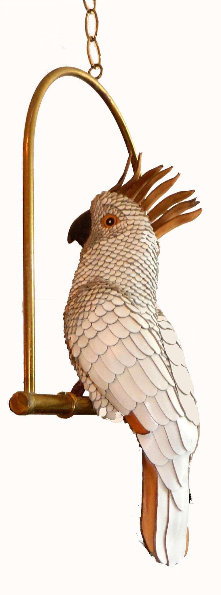 Signed FEDERICO white Hand-Crafted Leather Cockatoo On Brass Swing, Mexico For Sale 2