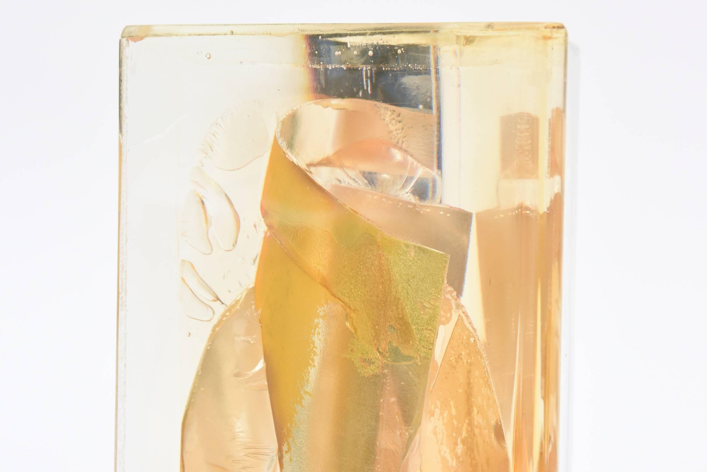 Feliciano Béjar Embedded Gold Leaf Fractal Lucite Sculpture Vintage 1