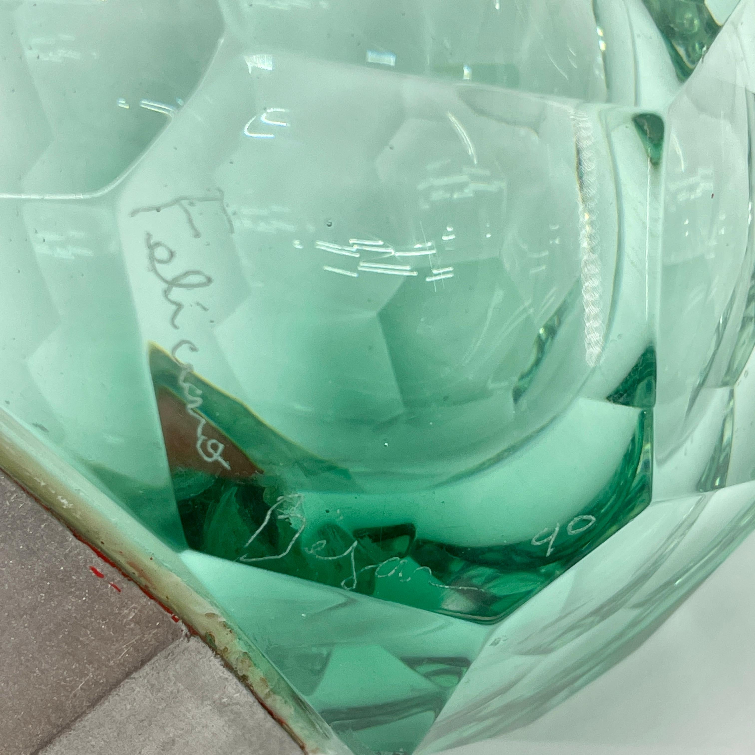 Signed Feliciano Bejar Green Cut Glass Sculpture, circa 1990 For Sale 12