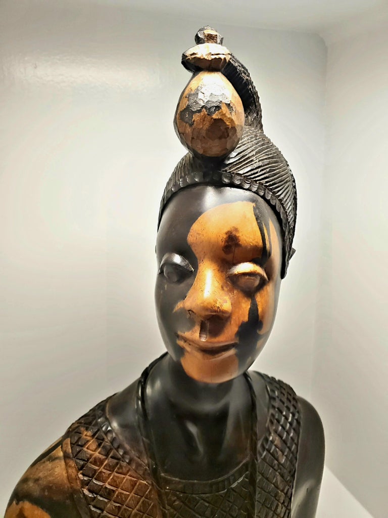 Signed Felix Ogbe Ozo Carved Wooden Bust of a Nigerian Man For Sale 3