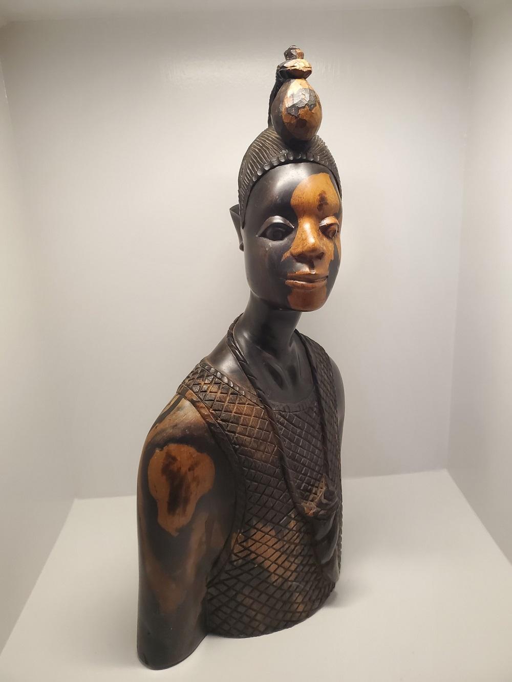 Tribal Carved Wooden Bust of a Nigerian Man by Felix Ogbe Ozo 