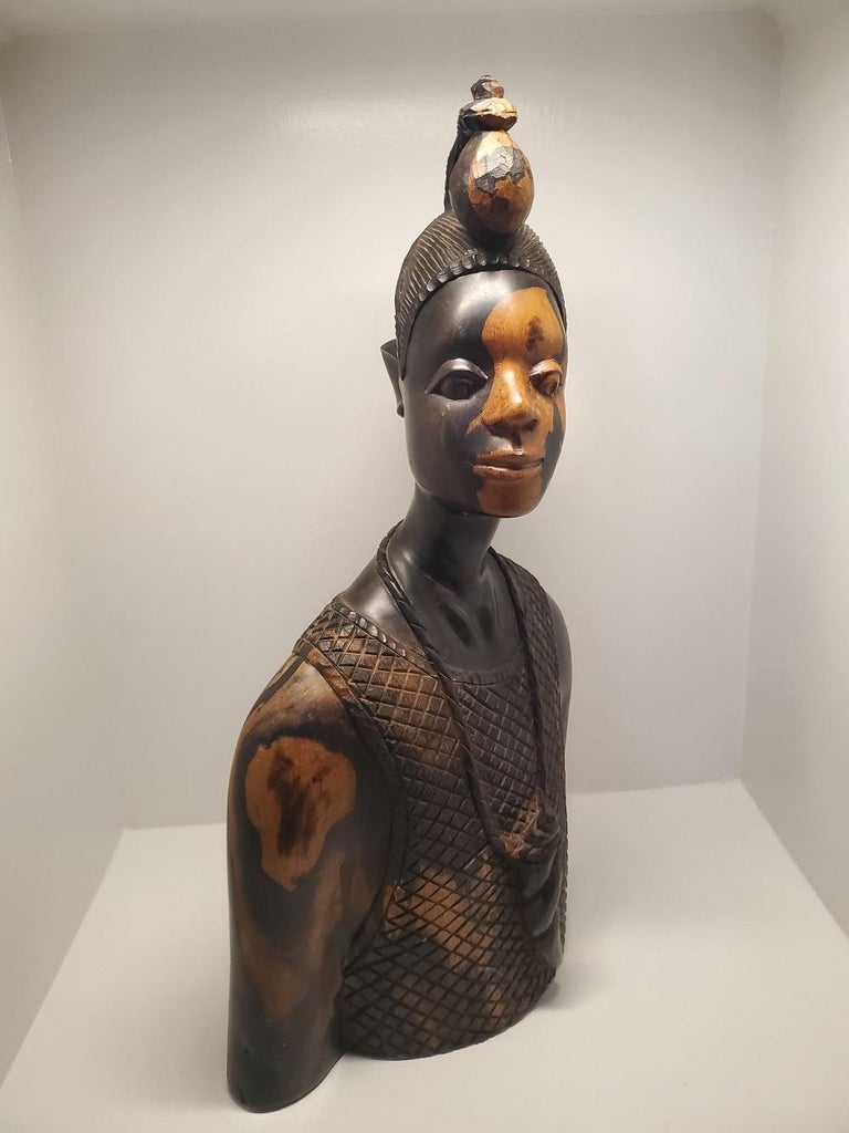 Tribal Signed Felix Ogbe Ozo Carved Wooden Bust of a Nigerian Man For Sale