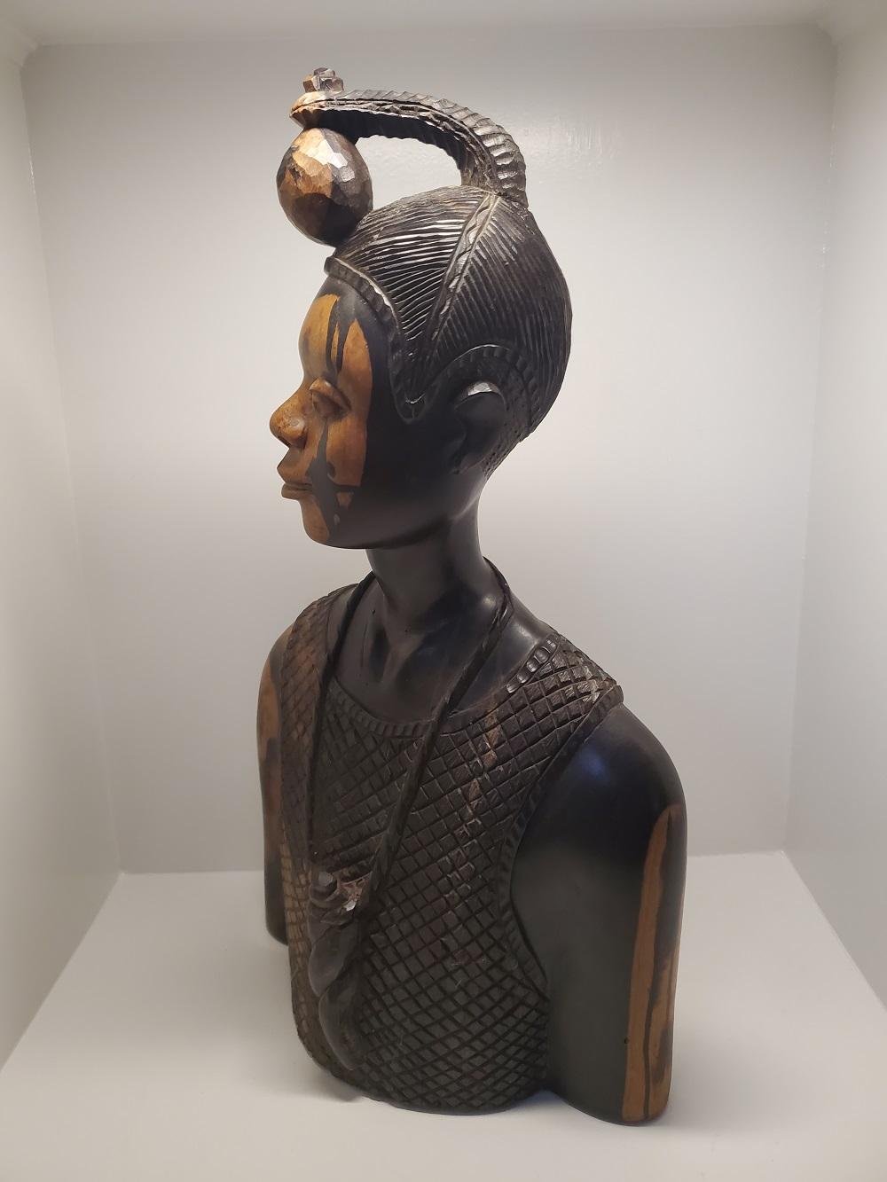 Tribal Carved Wooden Bust of a Nigerian Man by Felix Ogbe Ozo  For Sale
