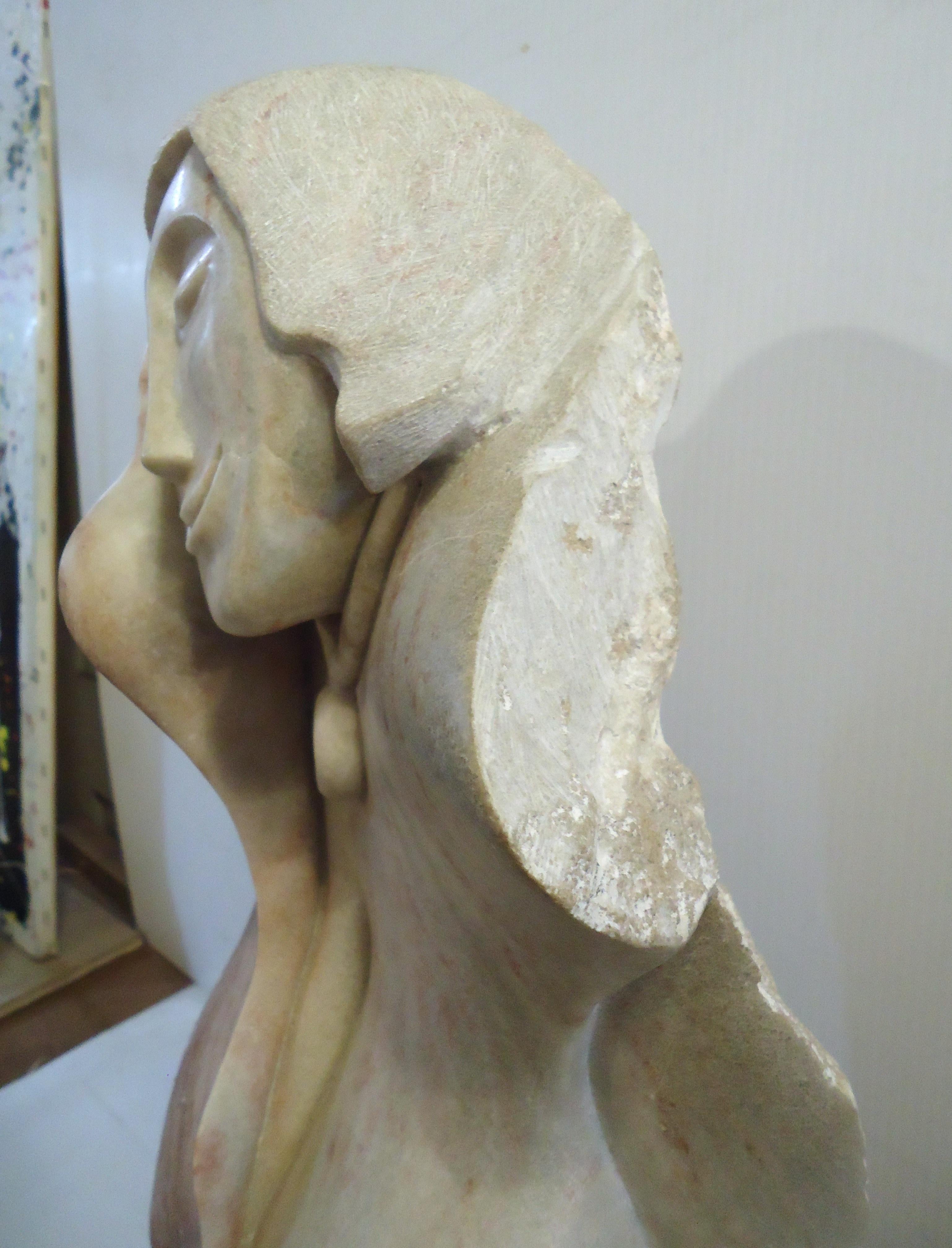 Signed Female Marble Sculpture For Sale 1