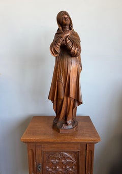 Signiert Ferdinand Göschel geschnitzt Wood Antike Heilige Teresa Skulptur