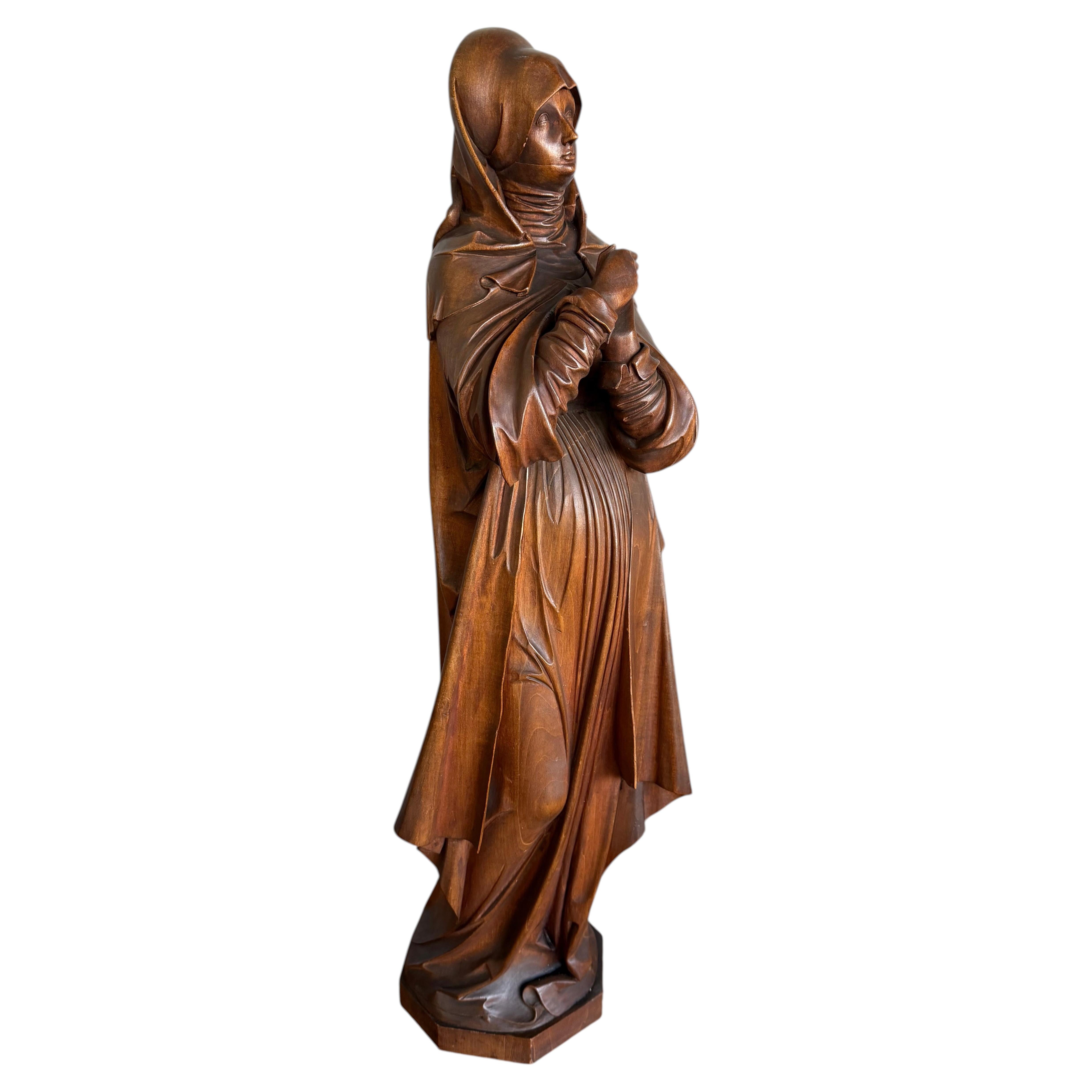 Scultura antica di Santa Teresa firmata Ferdinand Göschel in legno intagliato