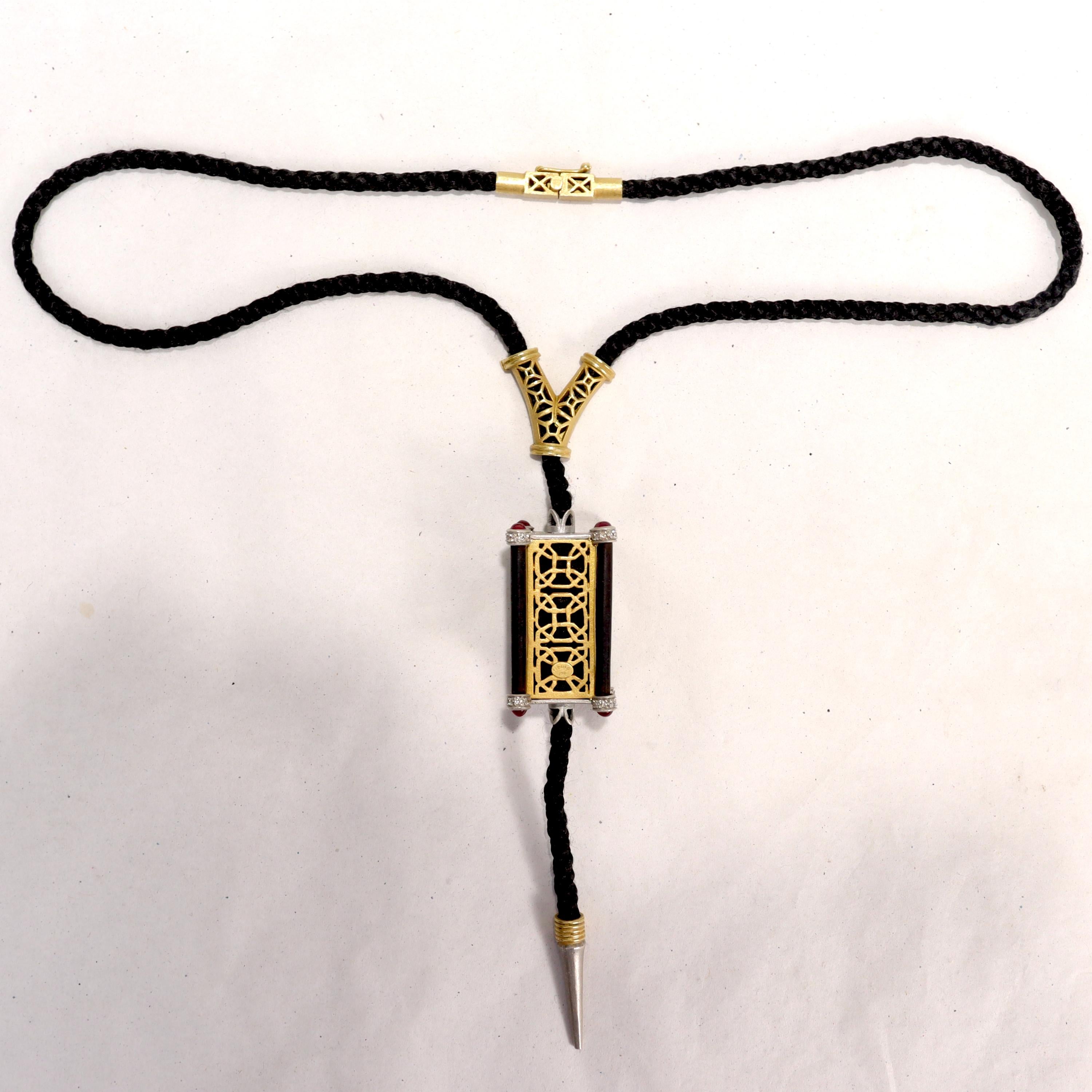 Signiert Fibula Türkische Halskette mit Lariat-Anhänger aus 18 Karat Gold, Diamanten und Rubinen 5