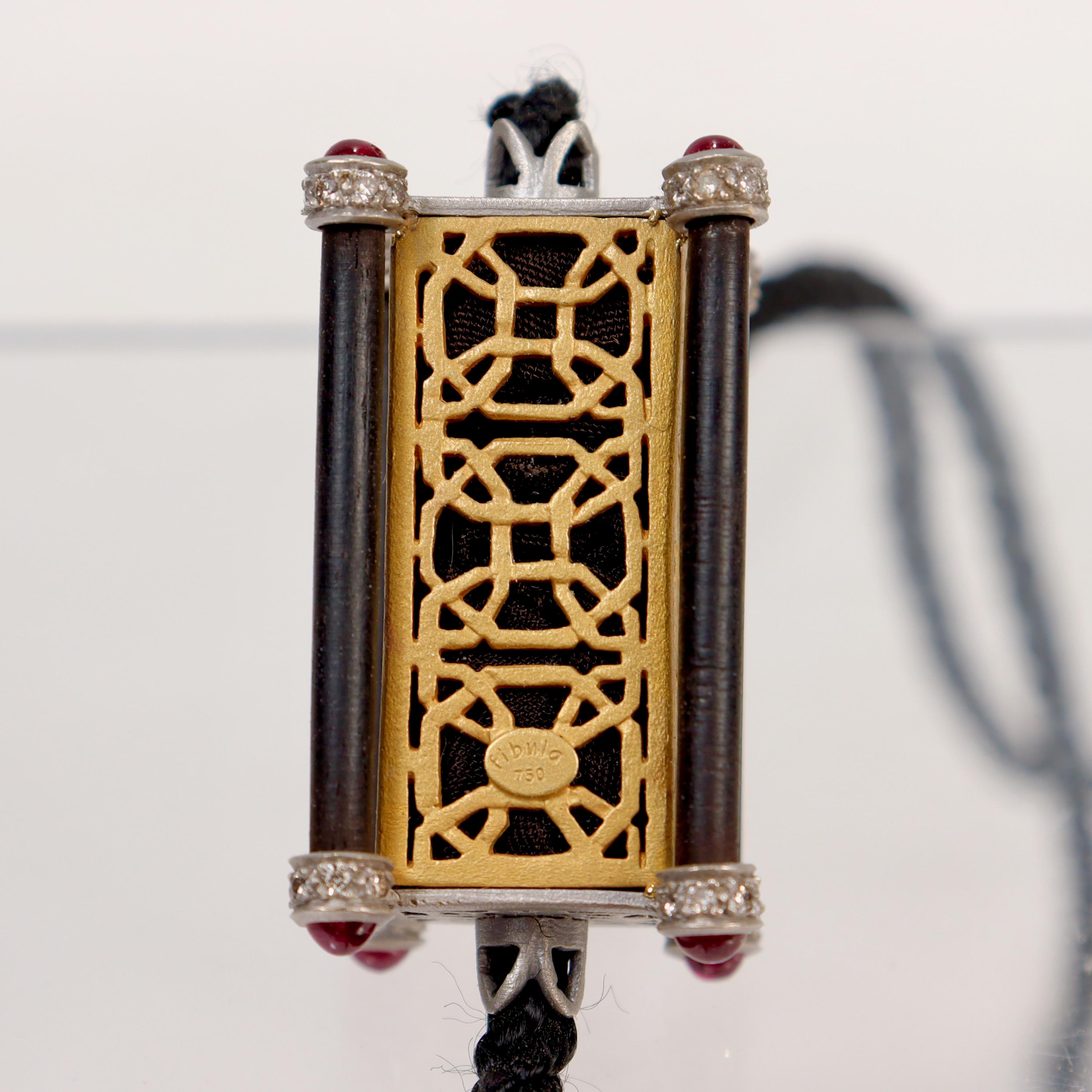 Signiert Fibula Türkische Halskette mit Lariat-Anhänger aus 18 Karat Gold, Diamanten und Rubinen 7