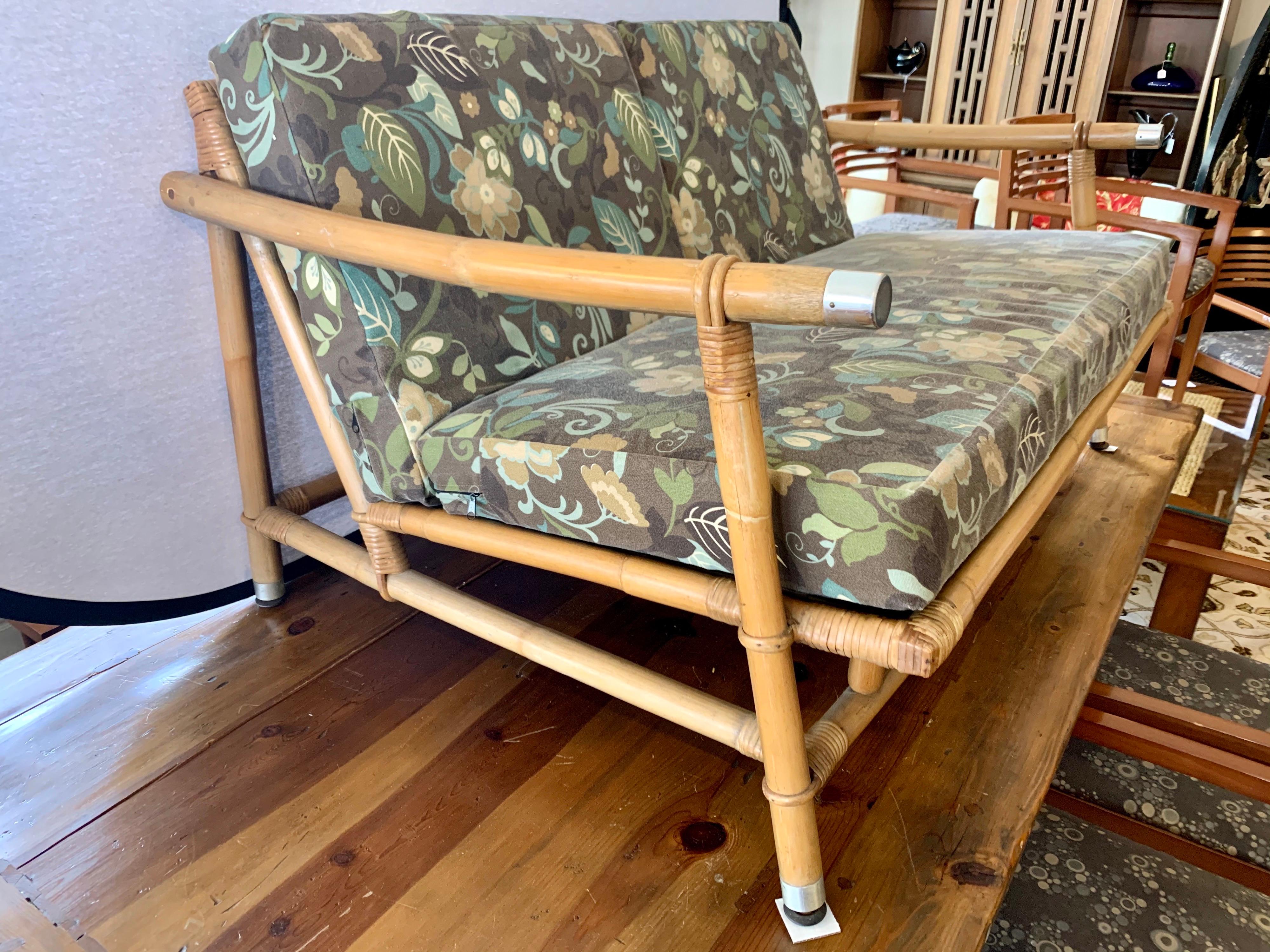 Mid-20th Century Signed Ficks Reed Bamboo Campaign Loveseat John Wisner Far Horizons Collection