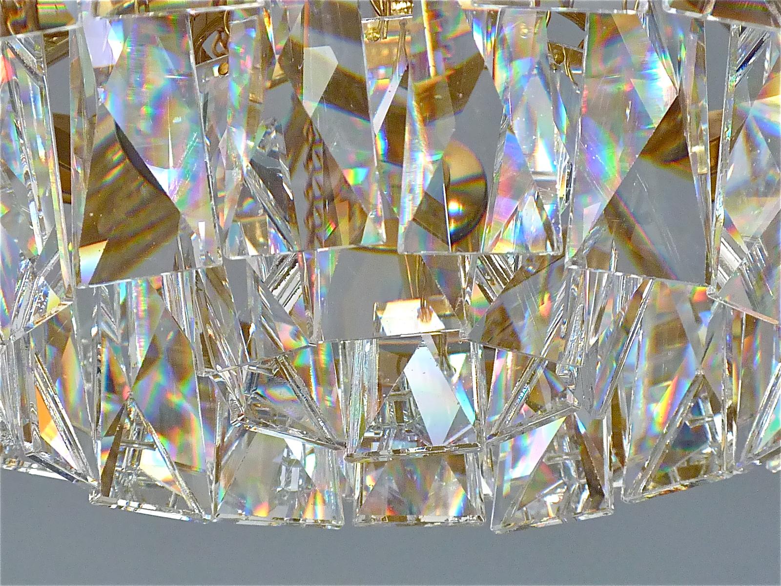 Signed Fine Large Palwa Chandelier Gilt Brass Faceted Crystal Glass 1960 Lobmeyr For Sale 6