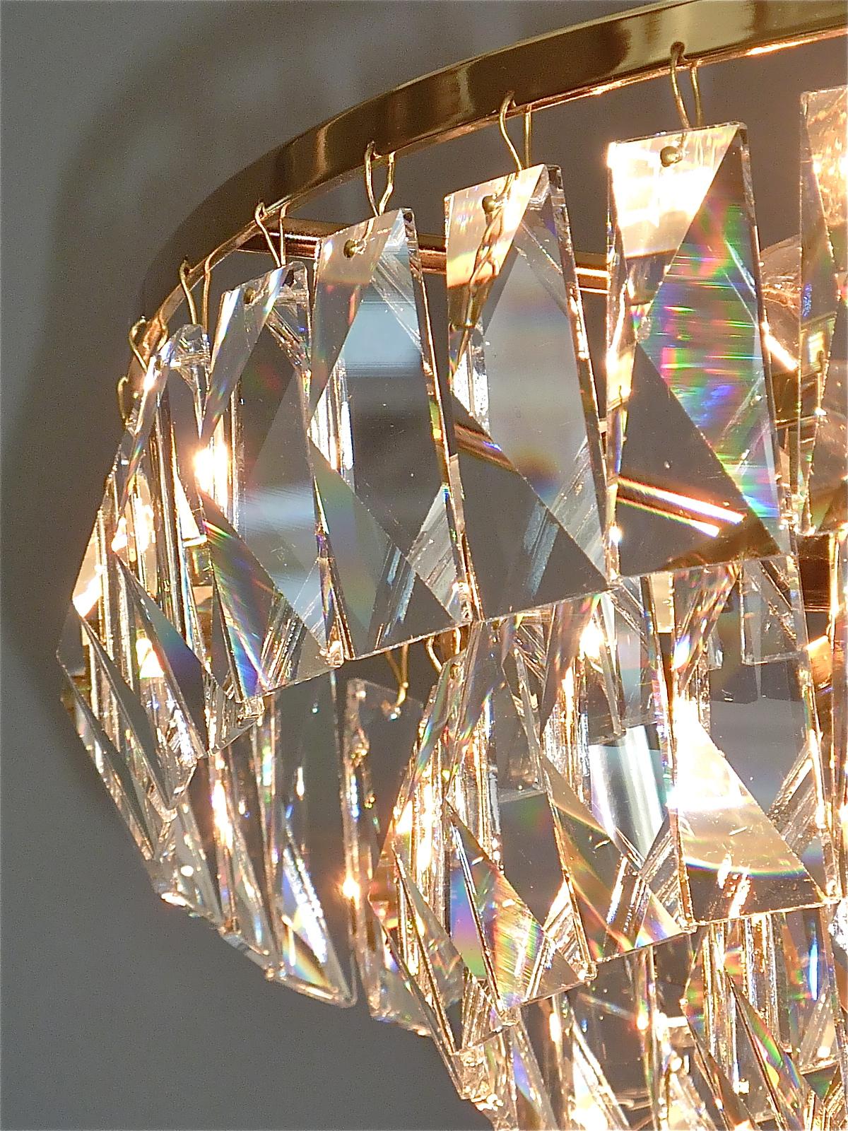 Signed Fine Large Palwa Chandelier Gilt Brass Faceted Crystal Glass 1960 Lobmeyr For Sale 10