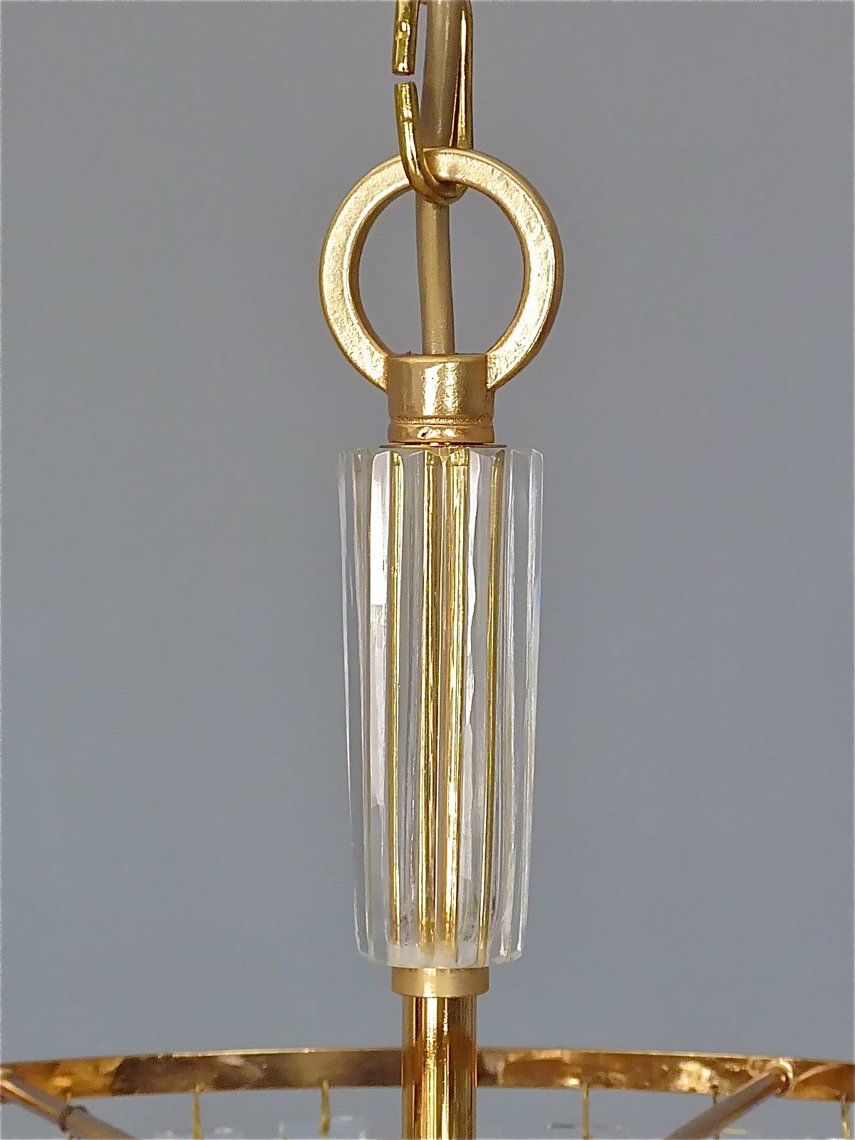 Signed Fine Large Palwa Chandelier Gilt Brass Faceted Crystal Glass 1960 Lobmeyr For Sale 3