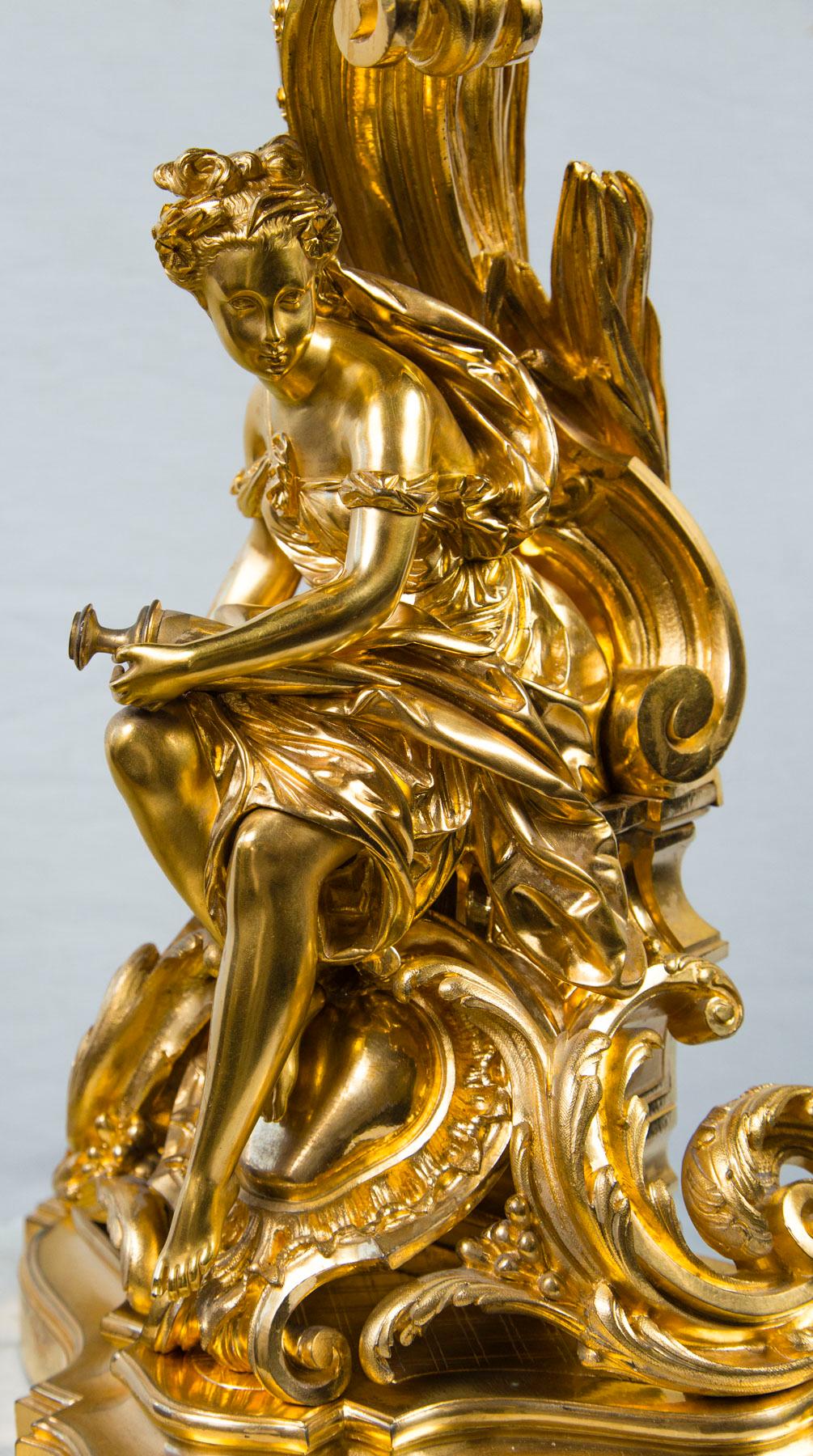  Fire Gilt Bronze Figure of a Female, Signed  A. Carrier im Angebot 1