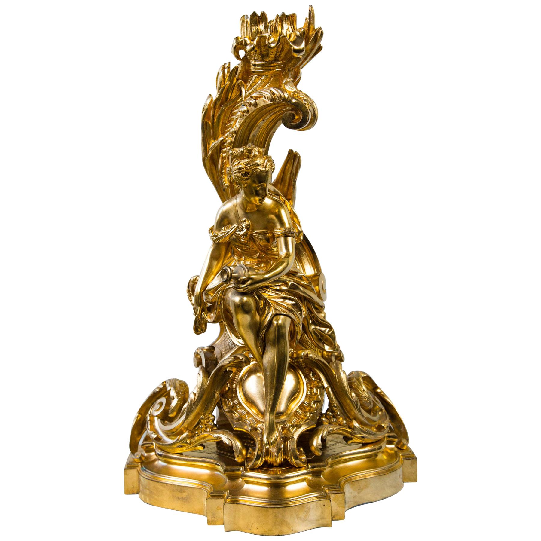  Fire Gilt Bronze Figure of a Female, Signed  A. Carrier im Angebot