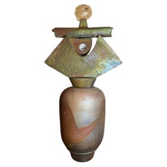 Signed Fired Ceramic Vessel Art Sculpture Geode Agate Crown