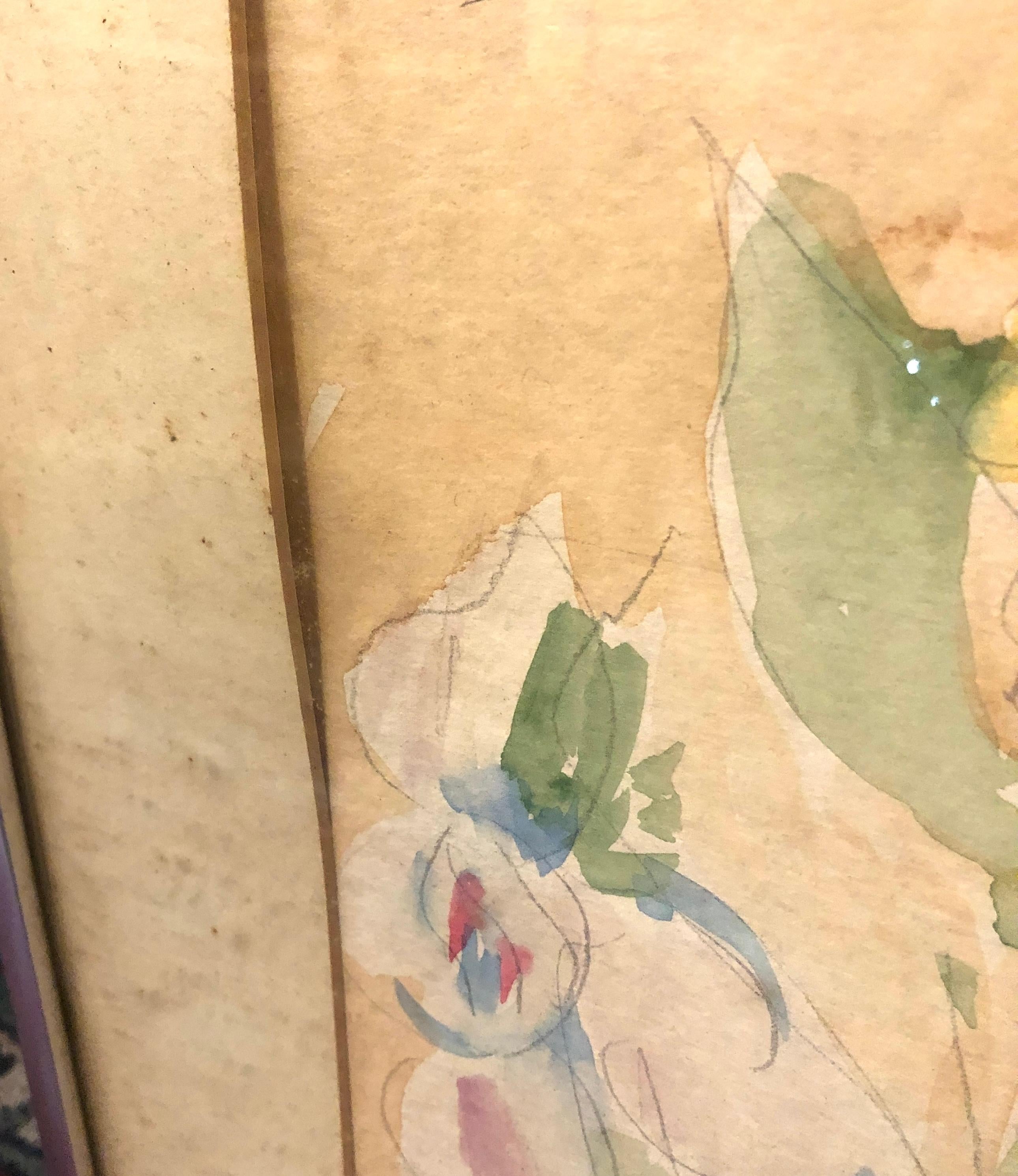 Signiert Floral Weiblicher Akt Aquarell (20. Jahrhundert) im Angebot