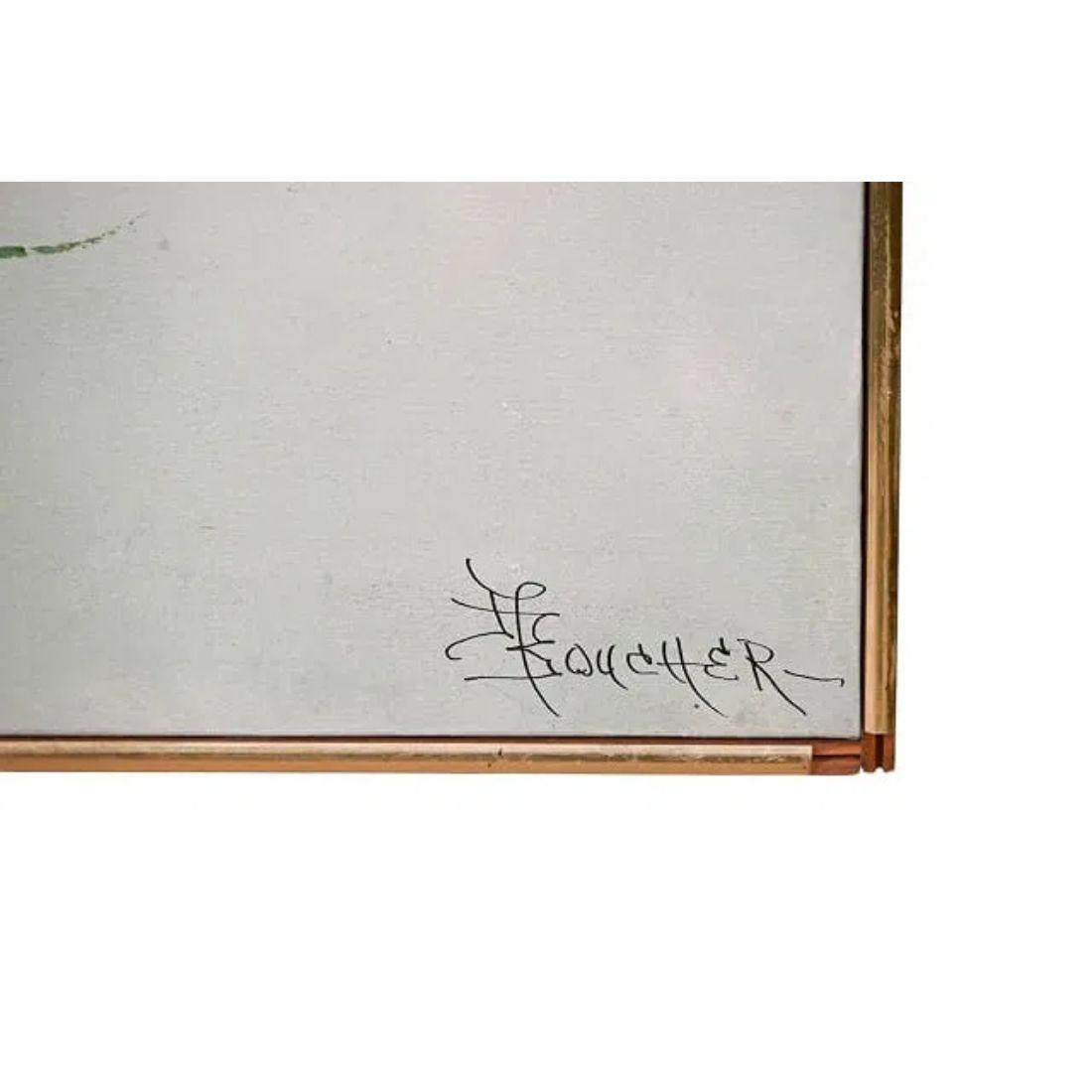 Signiertes Blumenstillleben in Acryl Grün, Gelb und Lavendel im Zustand „Gut“ im Angebot in Locust Valley, NY