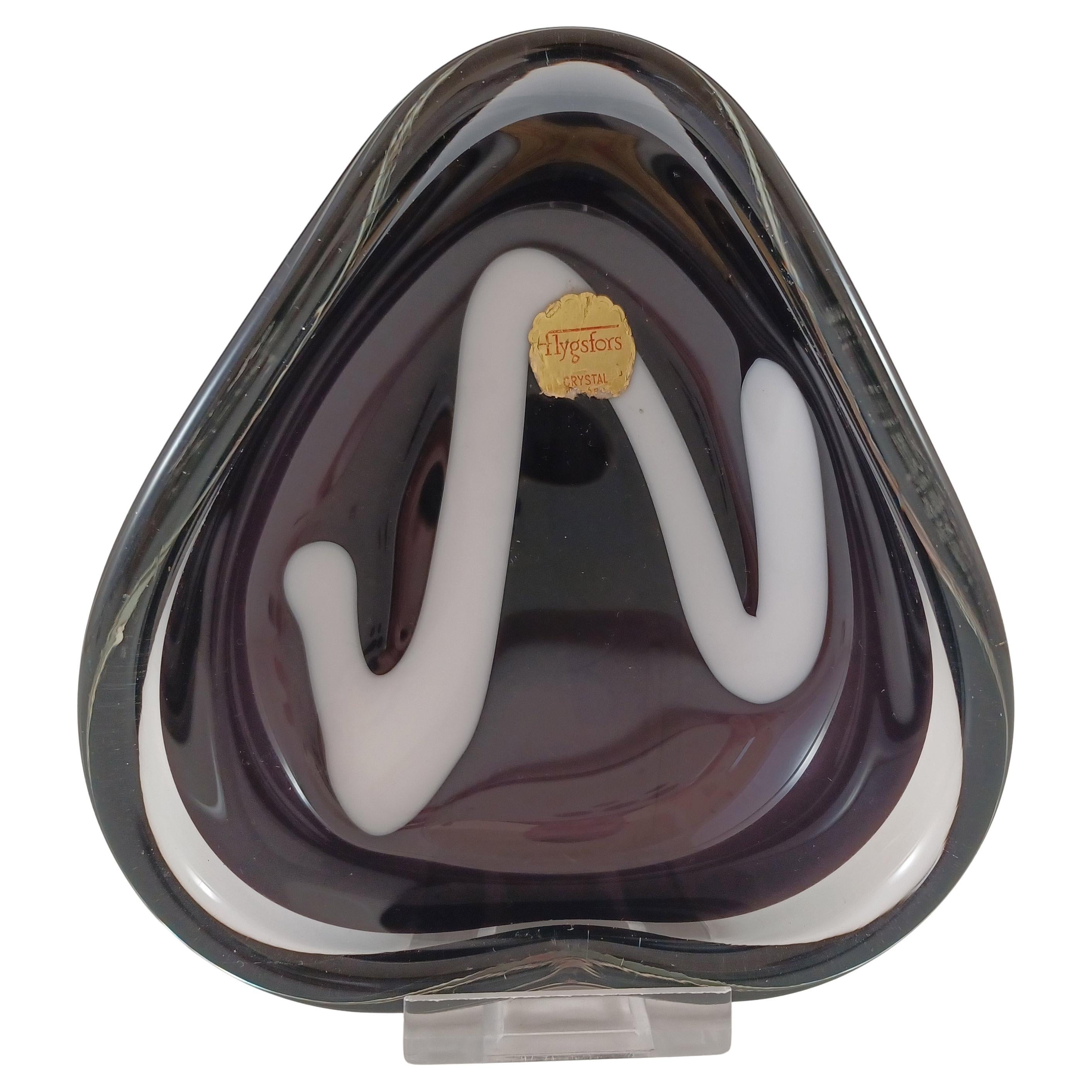 Cuenco de cristal negro Flygsfors Coquille FIRMADO por Paul Kedelv 1959