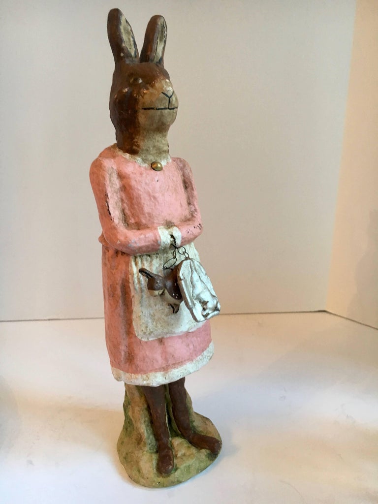 Signed Folk Art Papier Mâché Rabbit Figures at 1stDibs