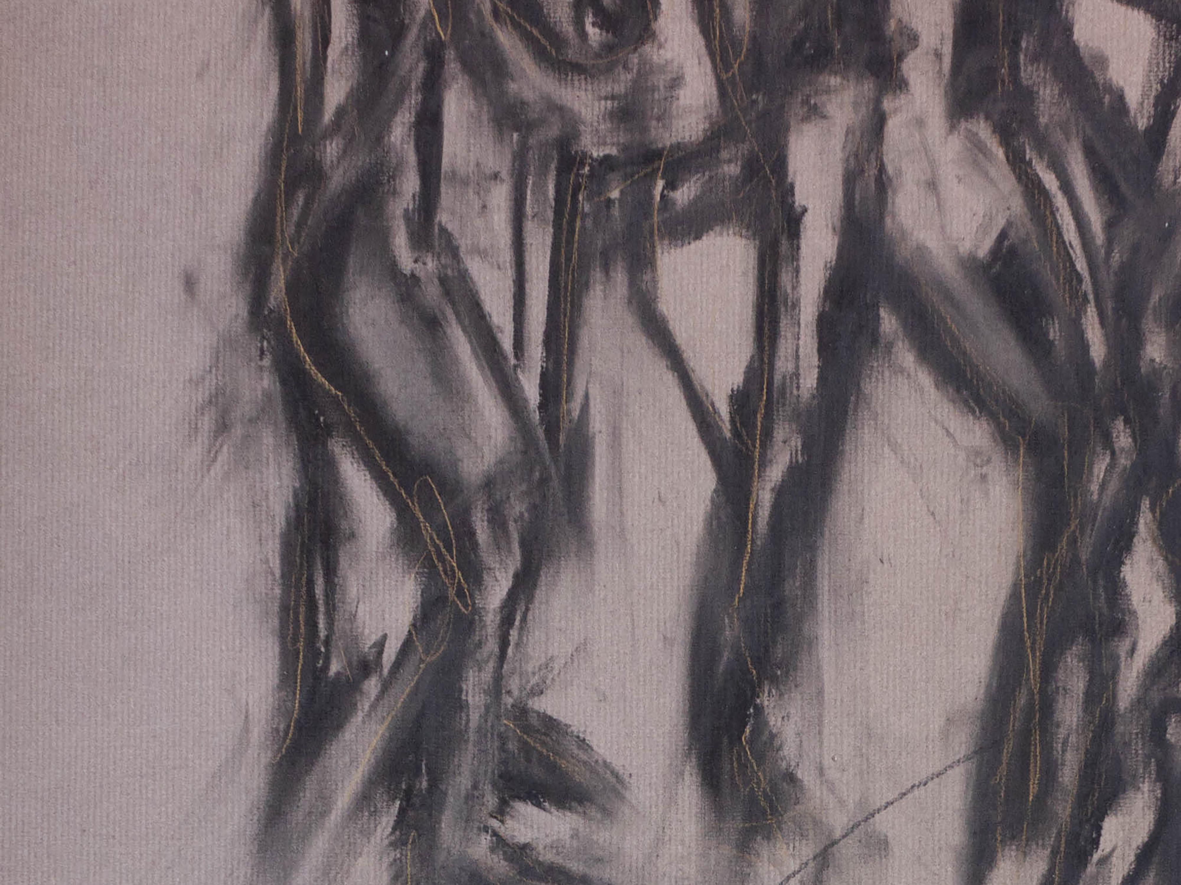 Charcoal drawing of four nude figures, signed by Chicago-based artist Francine Turk. Unframed but well preserved.